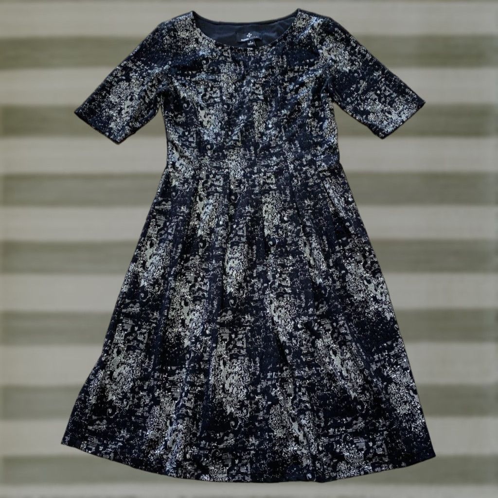 Vintage Ronni Nicole Dress 6 Black White Short Sleeve Pullover Knee Length Raglan Sleeve Round Neck Womens Size M / US 6-8 / IT 42-44 - 1 Thumbnail
