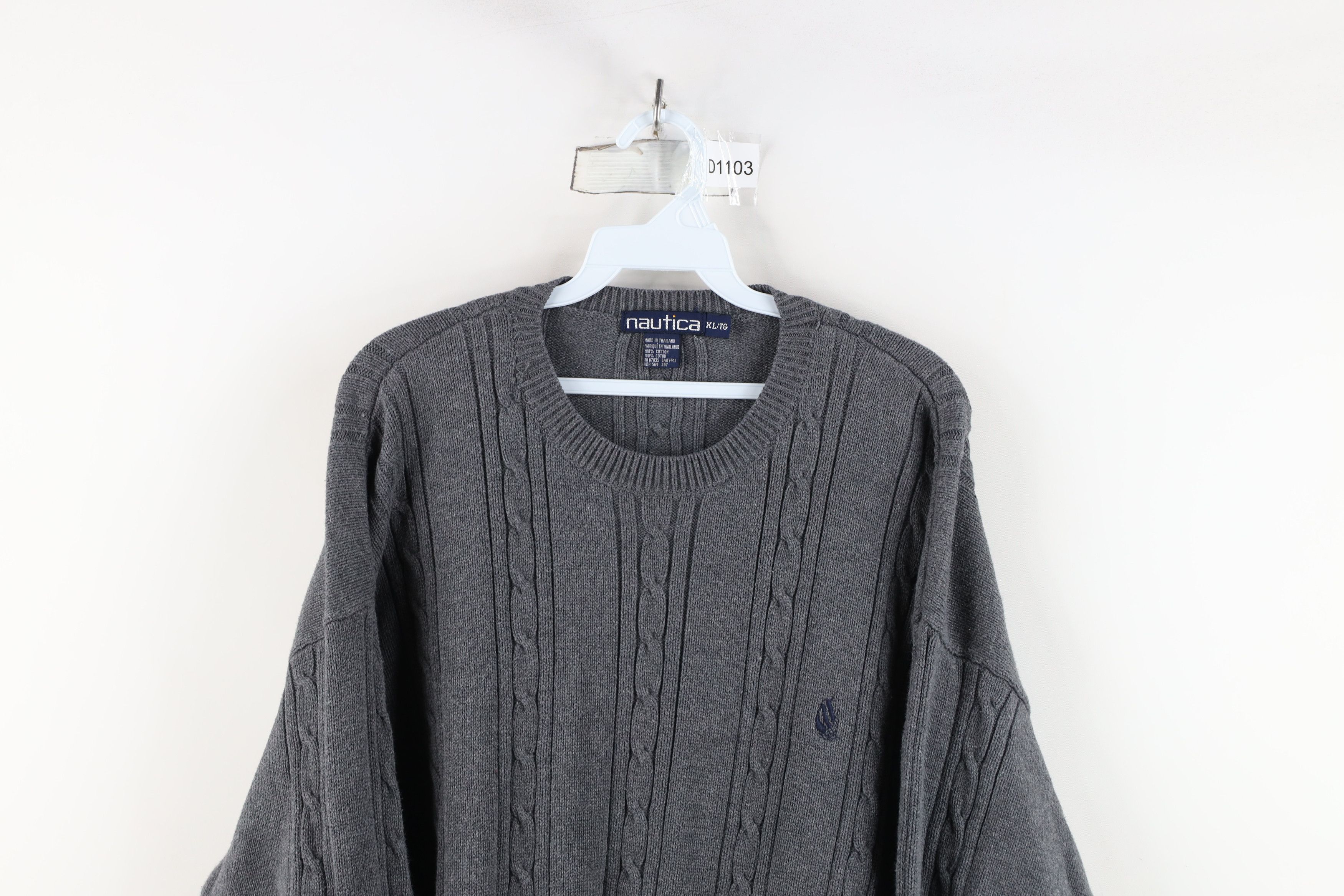 Nautica × Vintage Vintage 90s Nautica Cotton Cable Knit Crewneck Sweater Gray Size US XL / EU 56 / 4 - 2 Thumbnail
