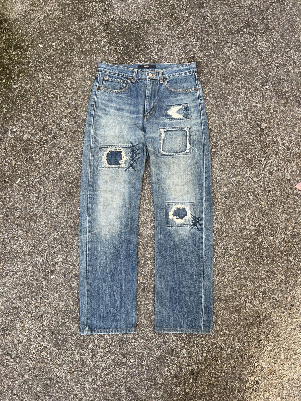 Japanese Brand Beams Japan Jeans Distressed Patchwork Sashiko Denim Size US 30 / EU 46 - 1 Thumbnail