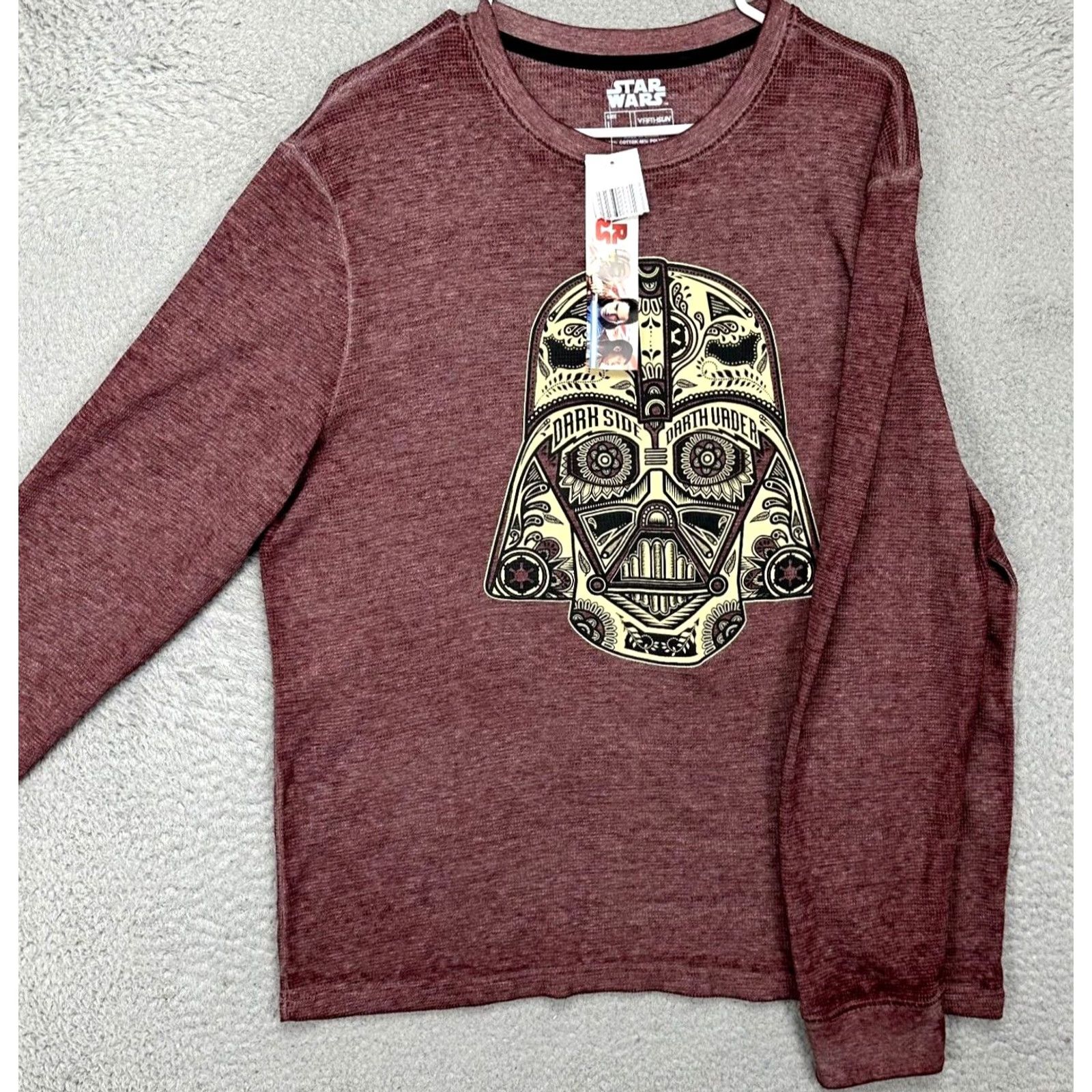 Vintage VINTAGE Star Wars Sweater Men Large Maroon Darth Vader Thermal Waffle-Knit Fifth Sun NEW Size US L / EU 52-54 / 3 - 4 Thumbnail