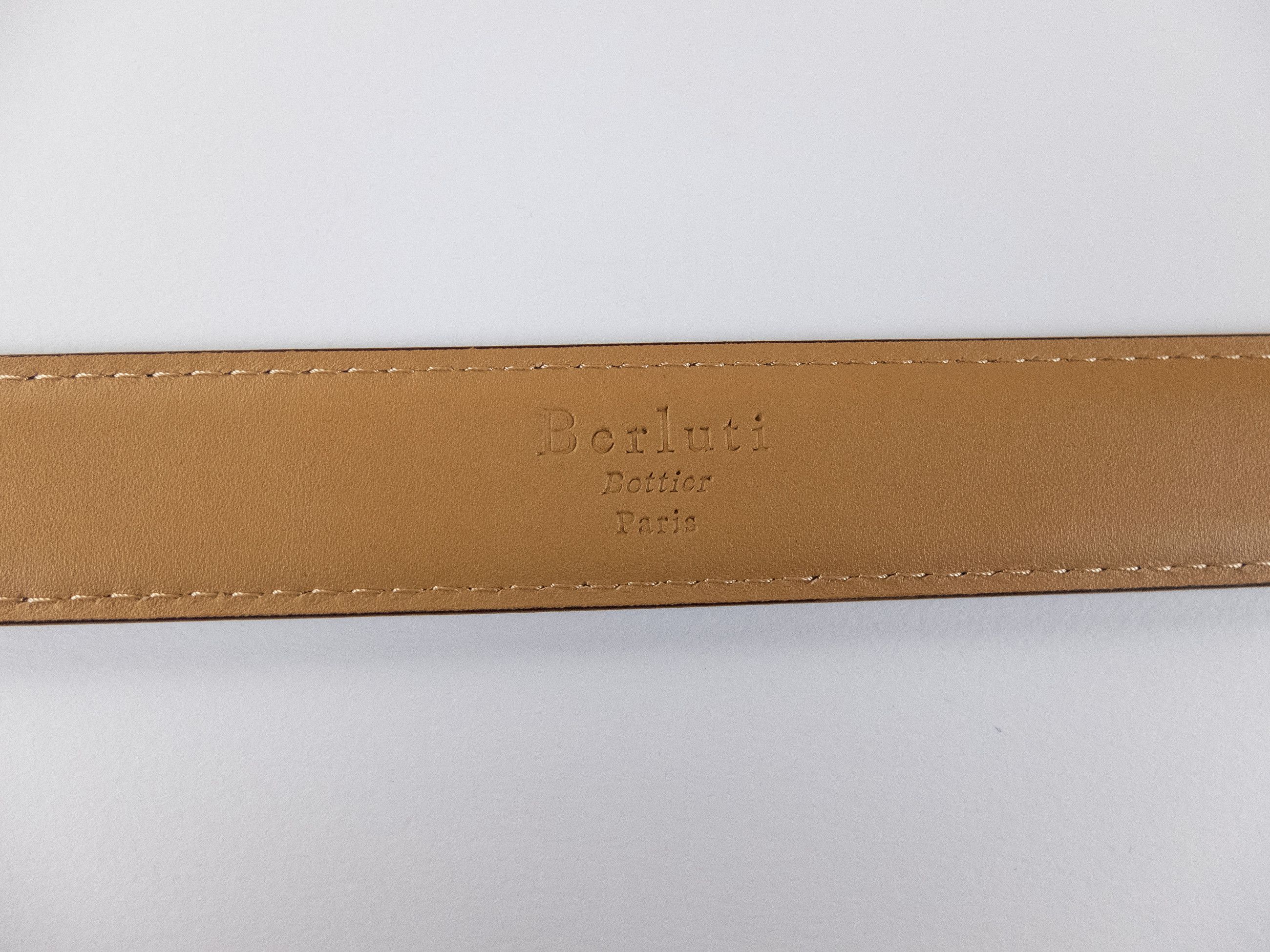 Berluti BERLUTI brown contrast stitch classic leather belt 80 Size 32 - 4 Thumbnail