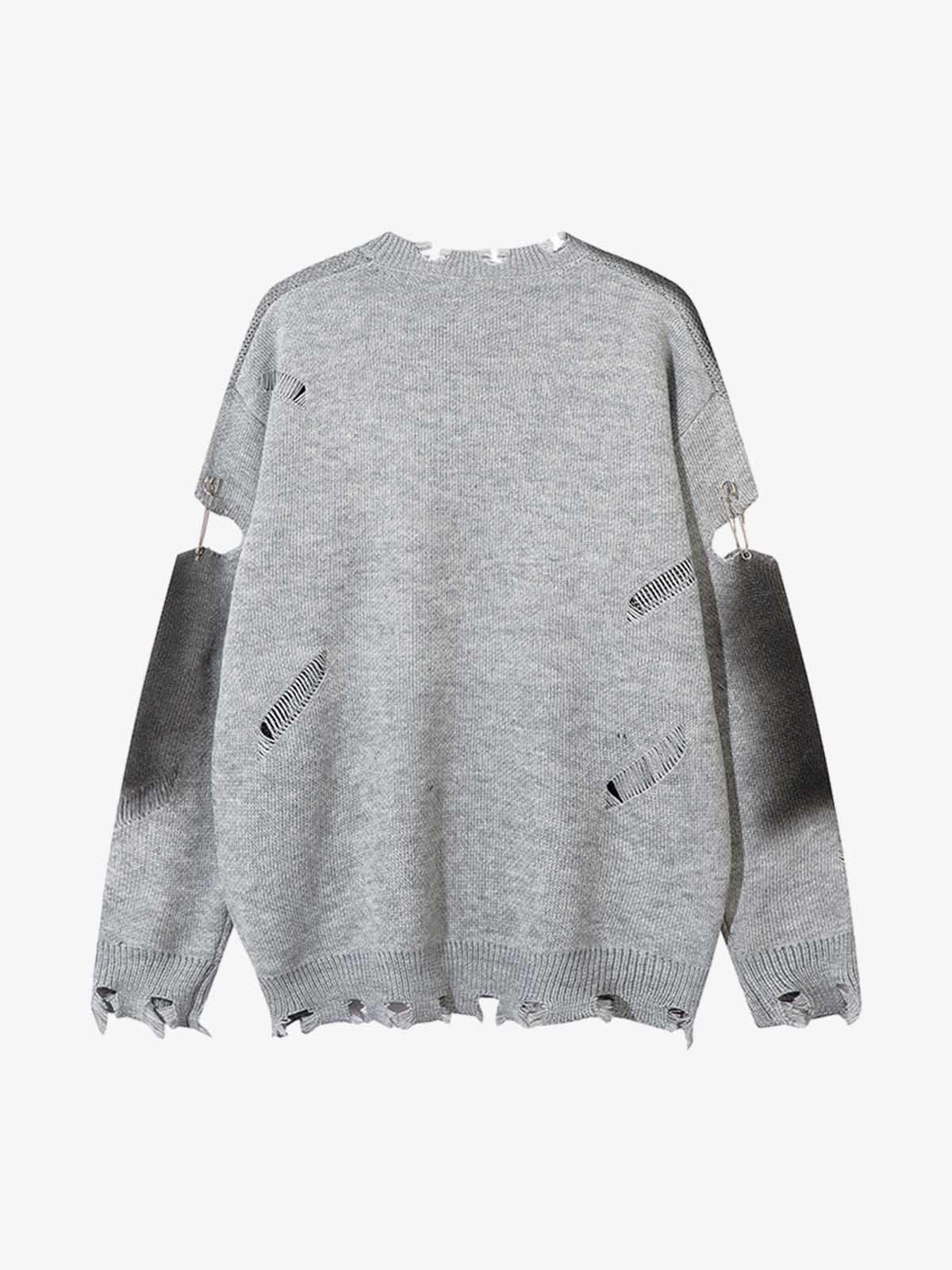 Japanese Brand Gray Distressed Knit Sweater with Cross Design Size US M / EU 48-50 / 2 - 7 Thumbnail