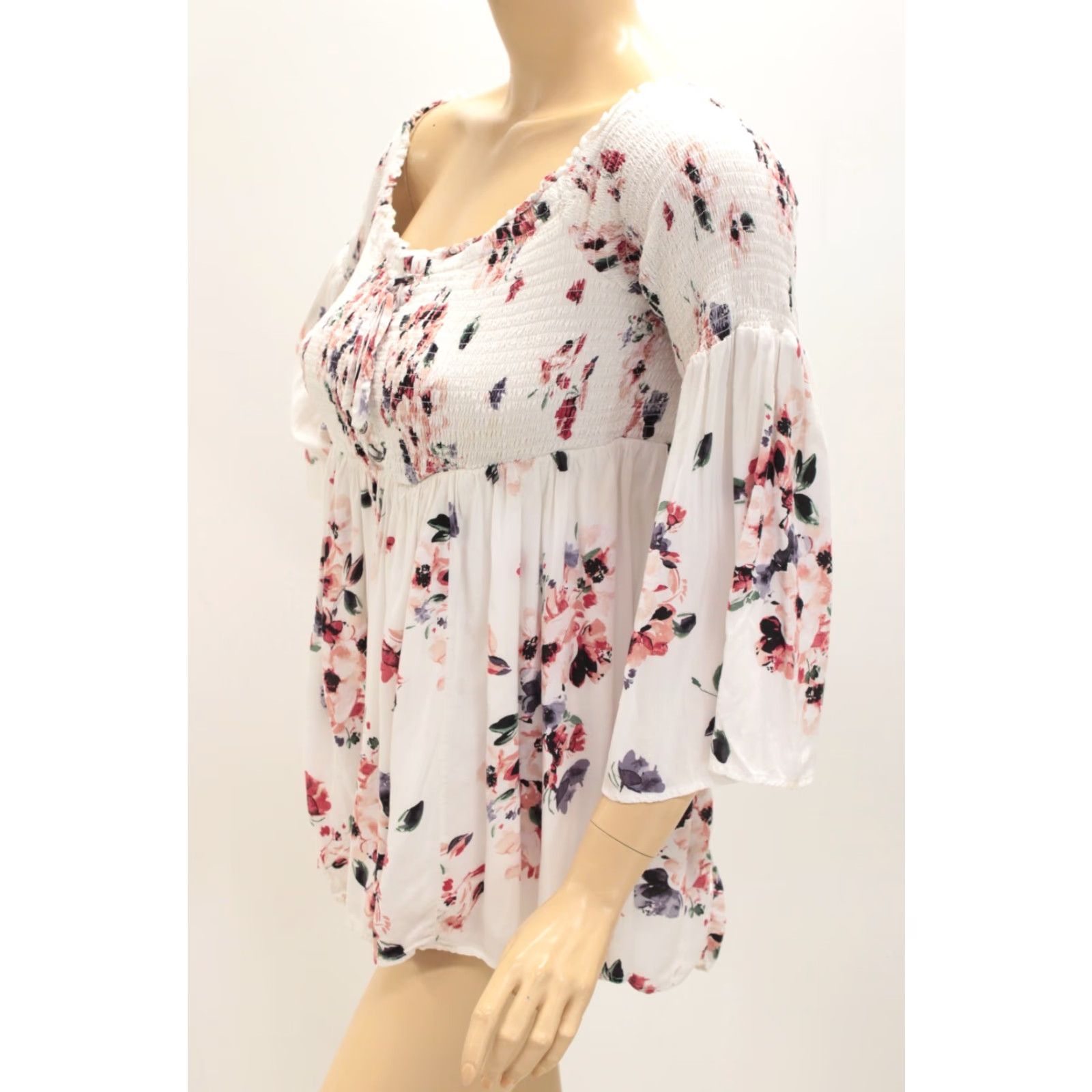 Torrid Torrid Off Shoulder Top Floral White 2X Torrid Lace-Up Smocked Modal Blouse Women's PTNS Size XXL / US 16-18 / IT 52-54 - 2 Thumbnail