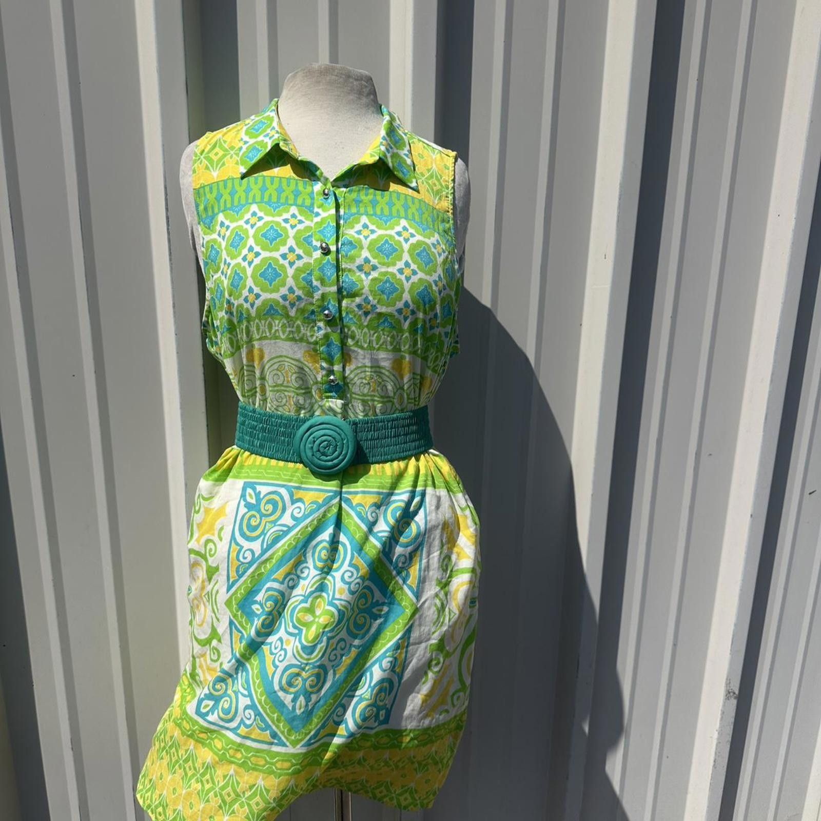 Other Green and yellow vintage 70s A-line mini dress #retro #boho Size M / US 6-8 / IT 42-44 - 1 Thumbnail