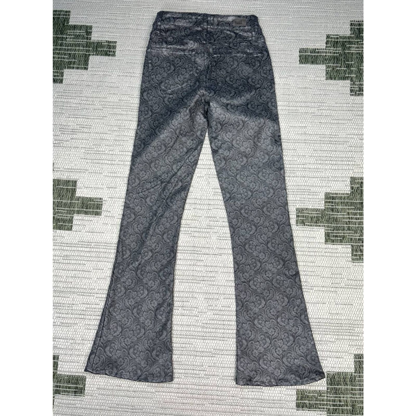 Paige Paige Jeans Womens Flared 25 Gray Logo JC Jacquard High Rise Lou Lou Landscape 25x31 Vintage No N/A Size 42" / US 20 - 2 Thumbnail
