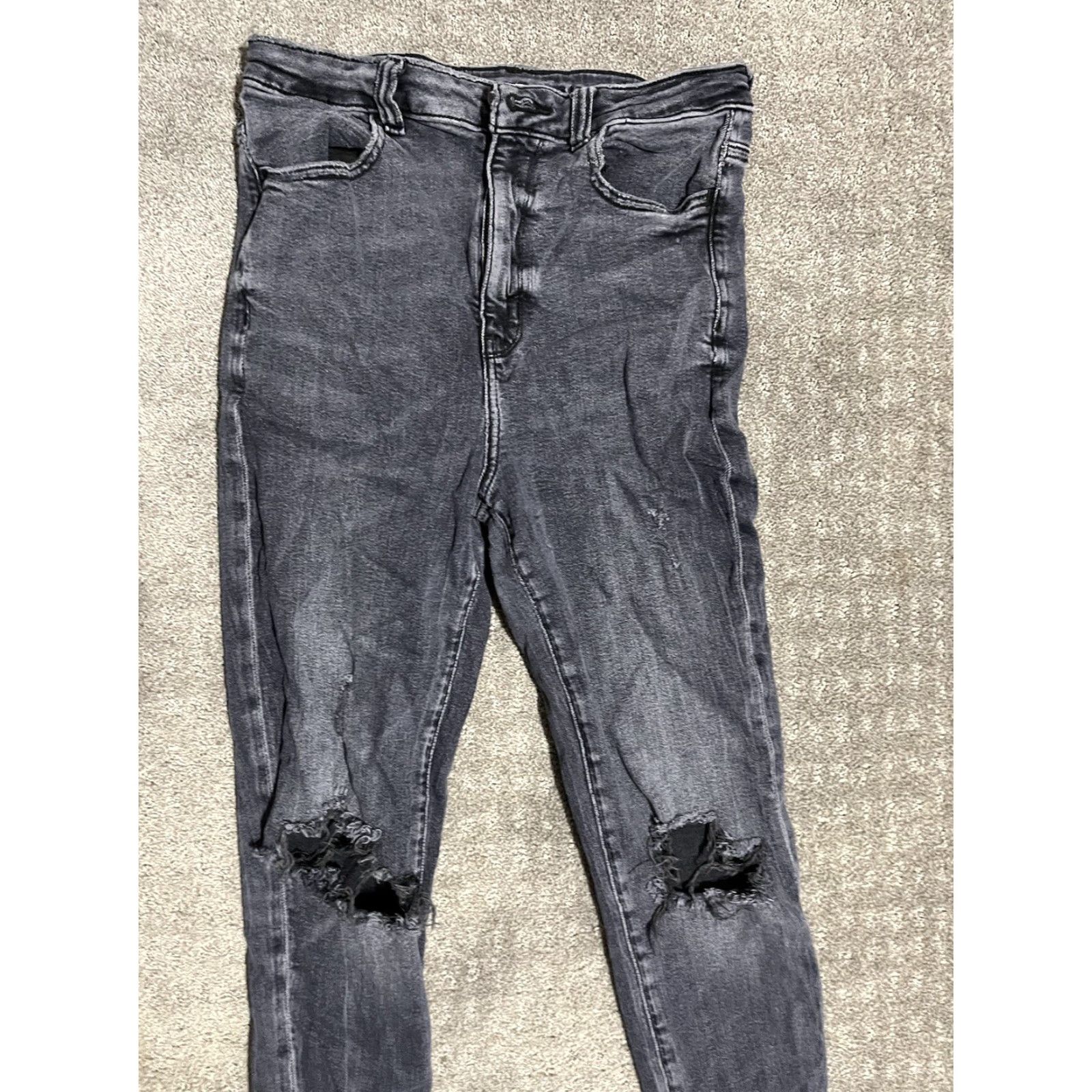 American Eagle Outfitters American Eagle Blue Jegging Pants 10S Hi-Rise Super Stretch Destroyed Raw Hem Women 10 Blue Jeans Denim Style Size 32" / US 10 / IT 46 - 2 Thumbnail
