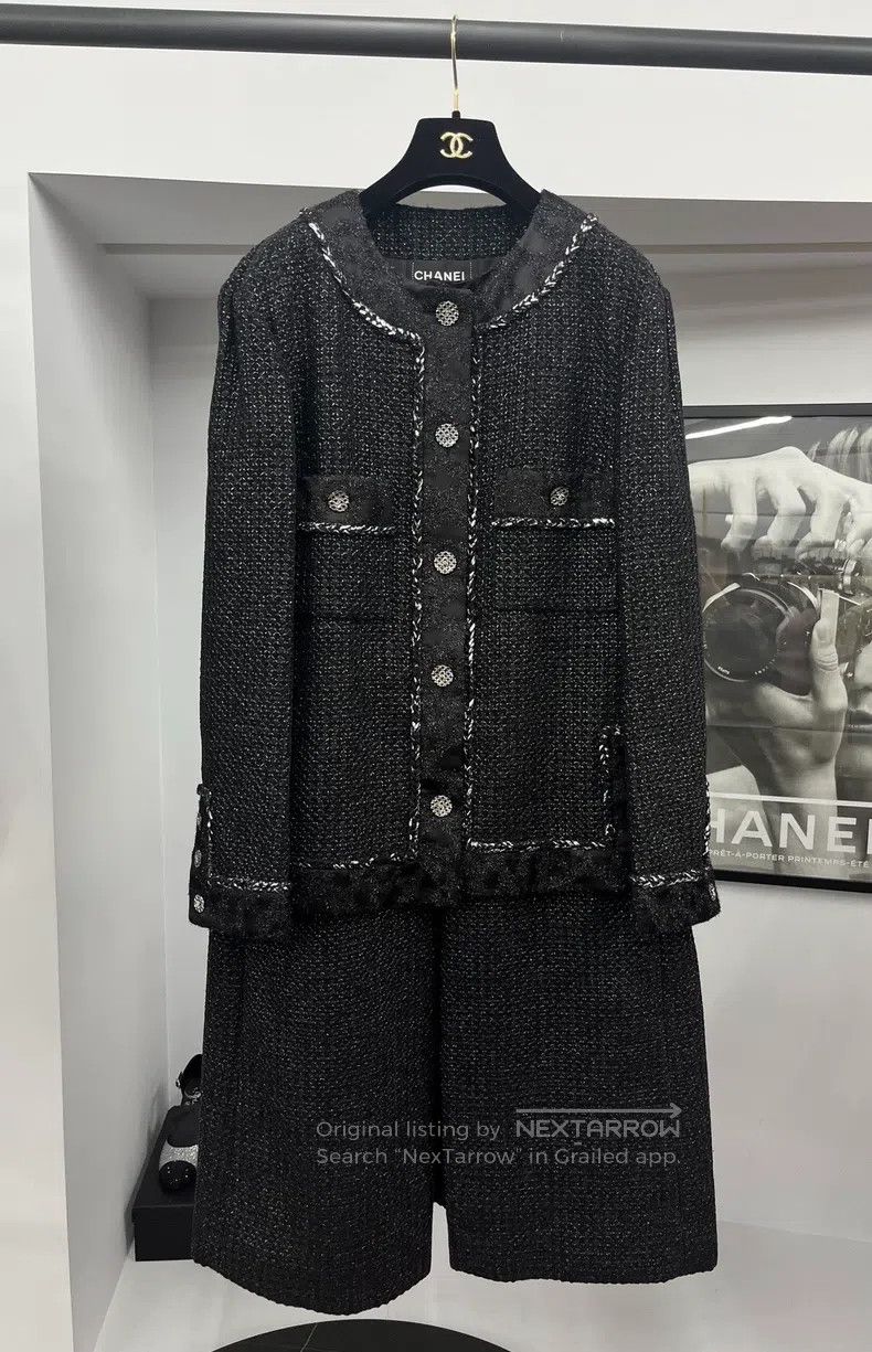 Chanel 22A black tweed long coat