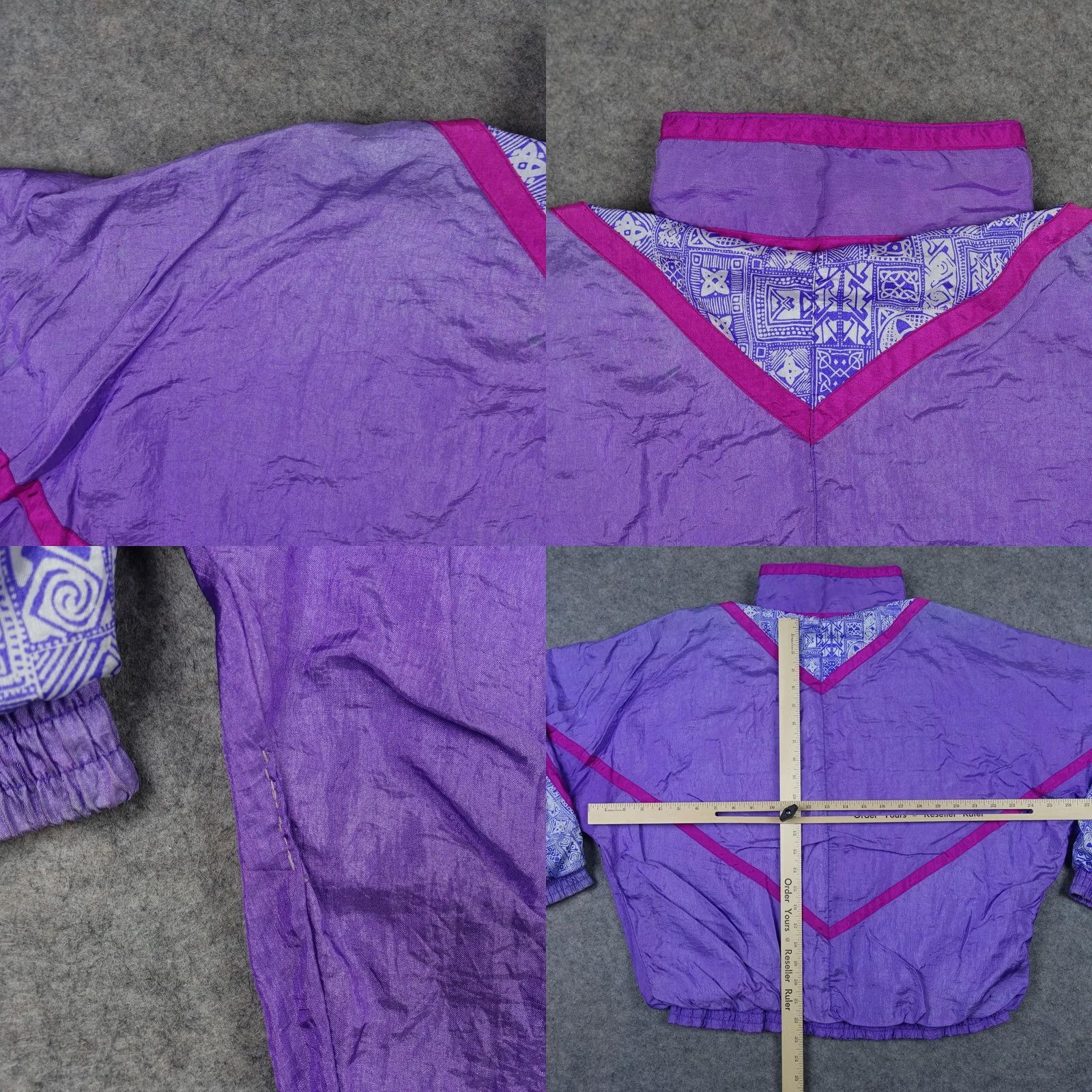 Vintage VINTAGE White Stag Jacket Womens XL Purple Geometric Windbreaker 90s Nylon Full Zip Pockets Size XL / US 12-14 / IT 48-50 - 9 Thumbnail