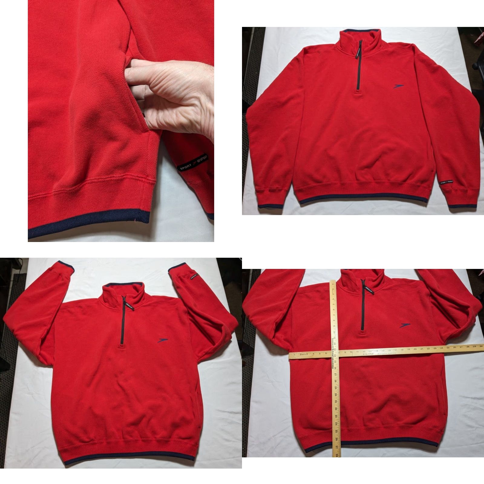 Speedo VINTAGE Speedo SPORT SYSTEMS Men Large Red Cotton Blend 1/4 Zip Pullover Size US L / EU 52-54 / 3 - 8 Thumbnail