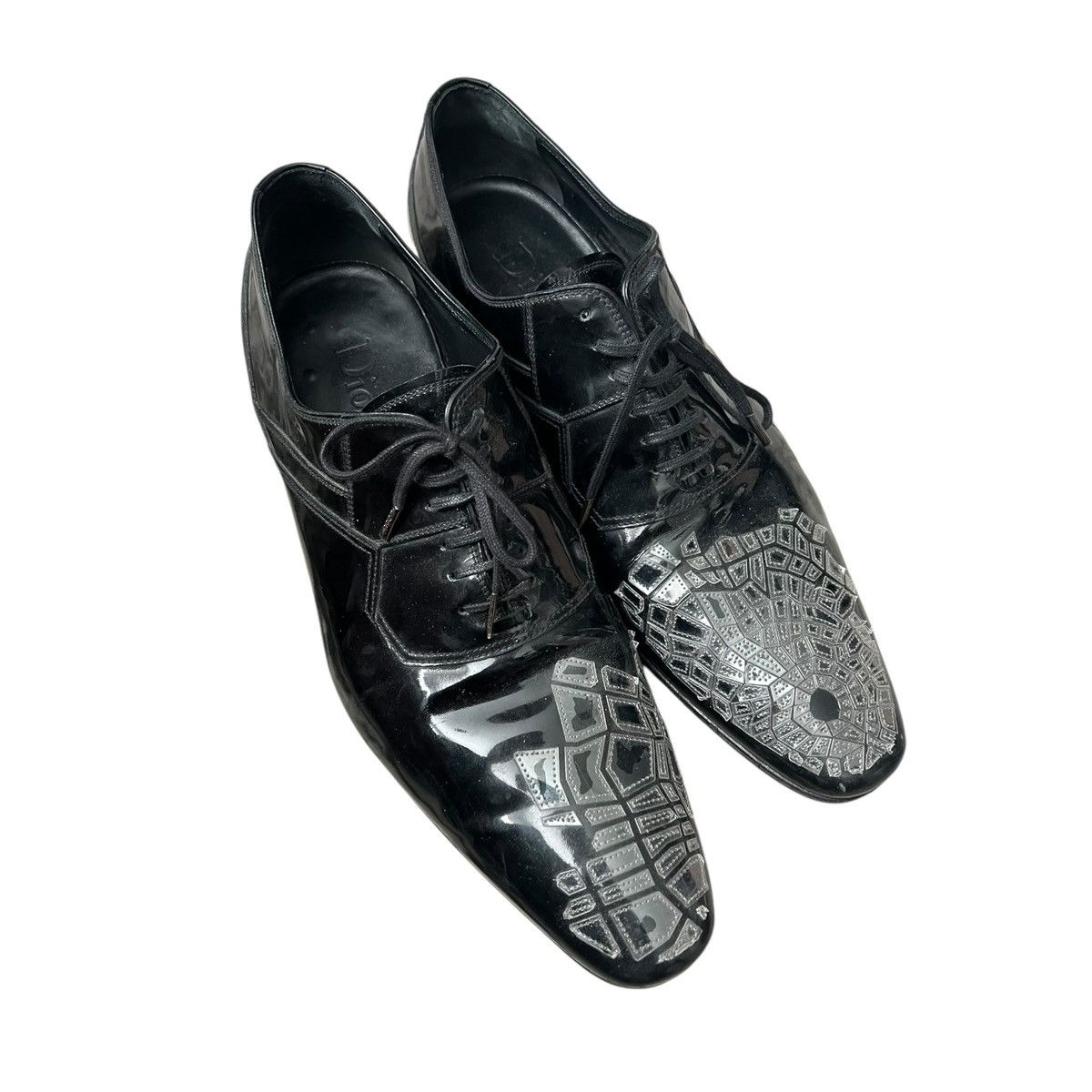 靴 dior homme 2008aw broken dress shoes Dior Homme Fall 2008 Black Patent Leather Broken Glass