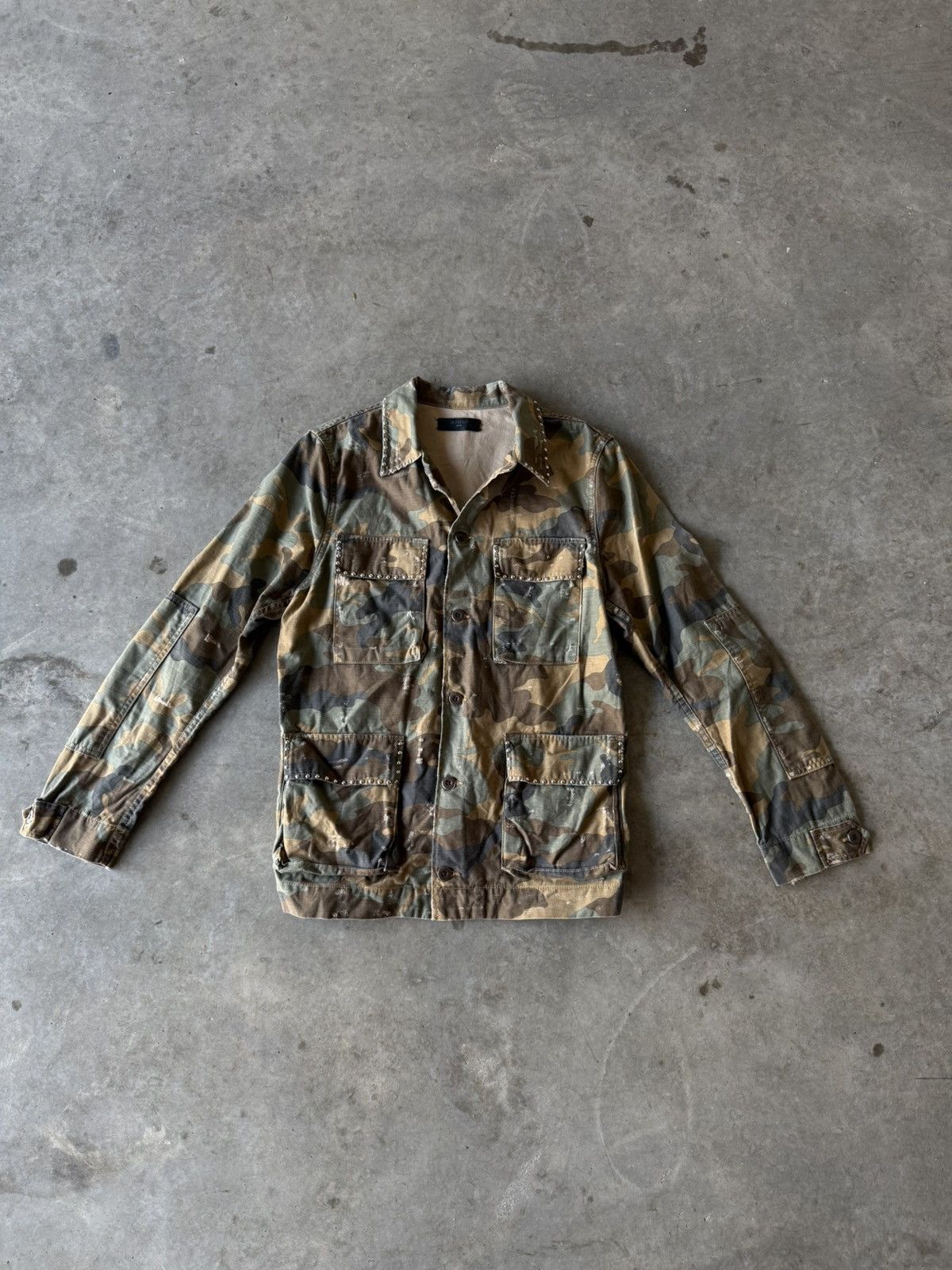 Amiri Amiri Studded Distressed Camo Field Jacket Size US S / EU 44-46 / 1 - 2 Thumbnail