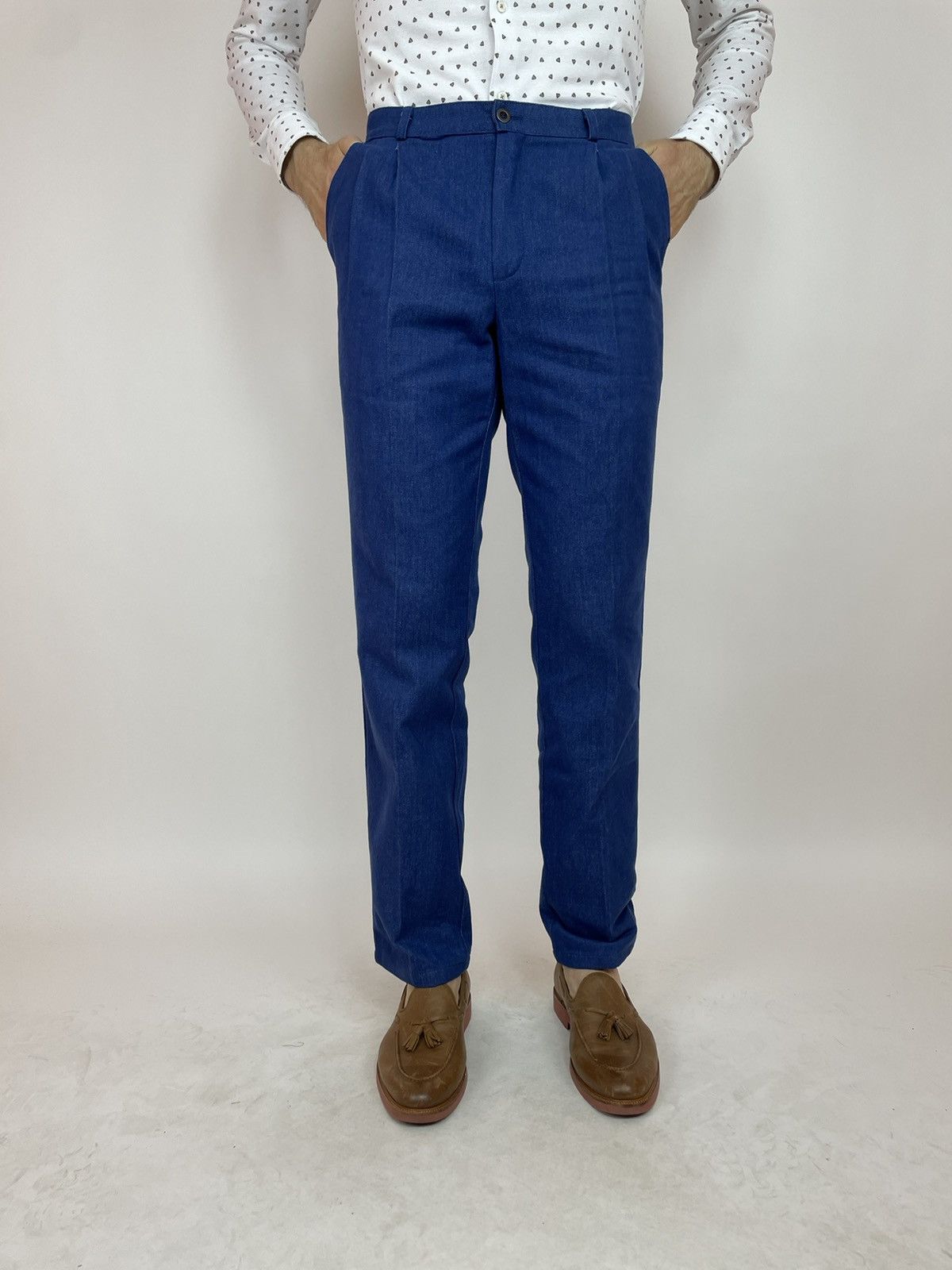 Japanese Brand MONCHAUX vintage Pleated Denim Trousers Slim fit Mens Size US 31 - 1 Thumbnail