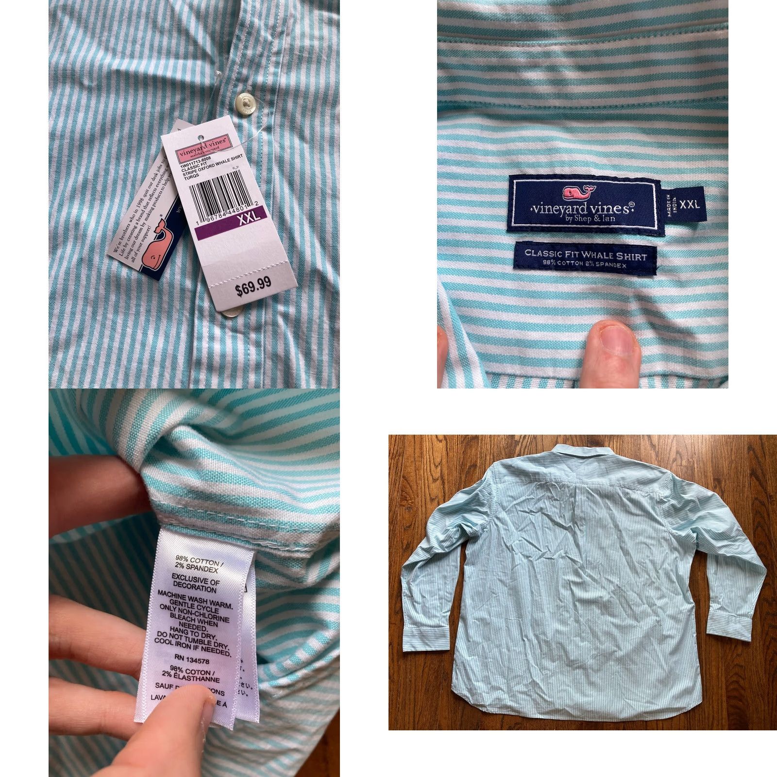 Vineyard Vines Vineyard Vines Shirt Mens 2XL Long Sleeve Striped Oxford Whale Turquoise Blue Button-Up Collared Classic Mens Size US XXL / EU 58 / 5 - 8 Thumbnail