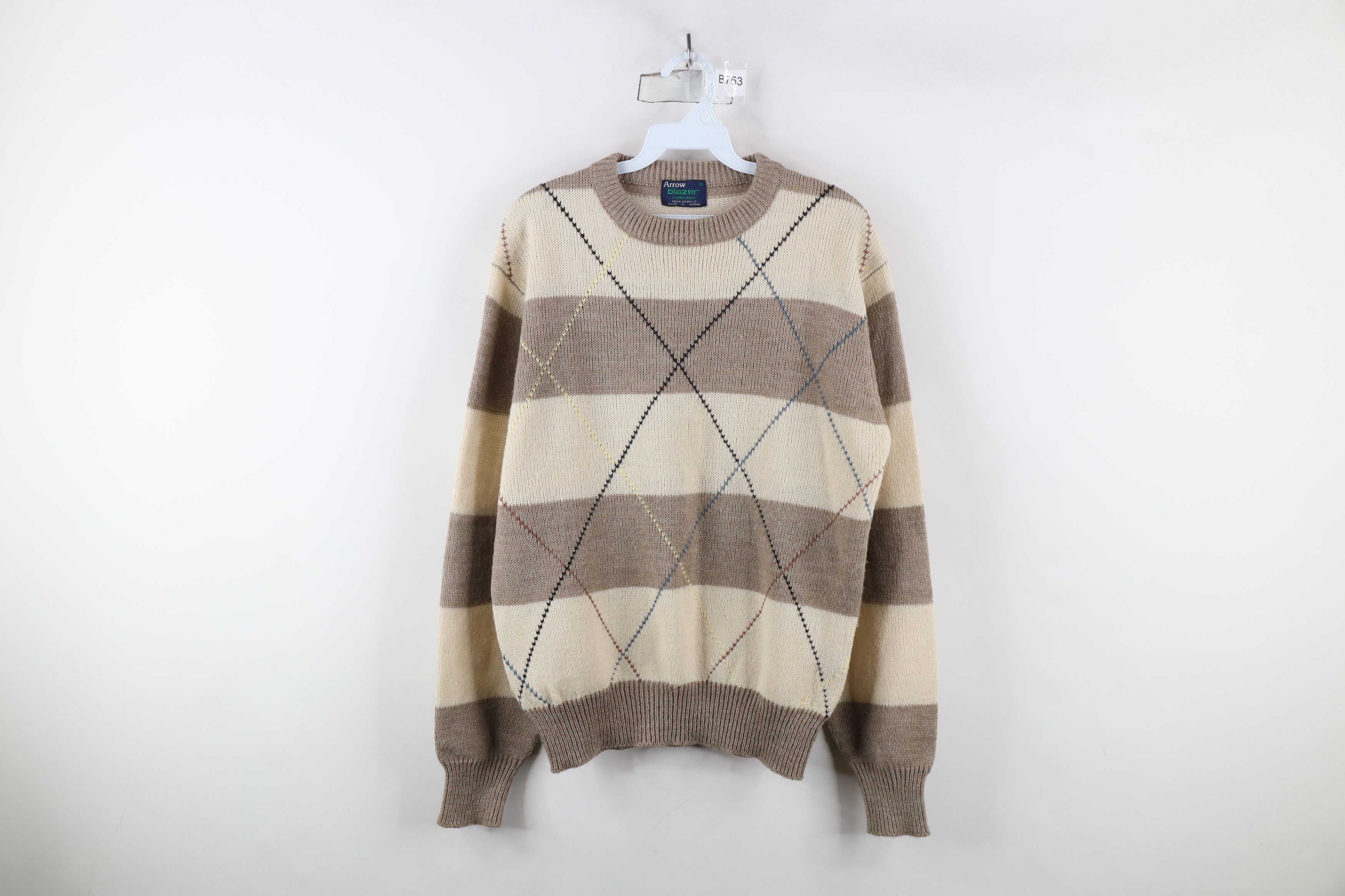 Vintage Vintage 90s Streetwear Striped Argyle Knit Crewneck Sweater Size US M / EU 48-50 / 2 - 1 Thumbnail