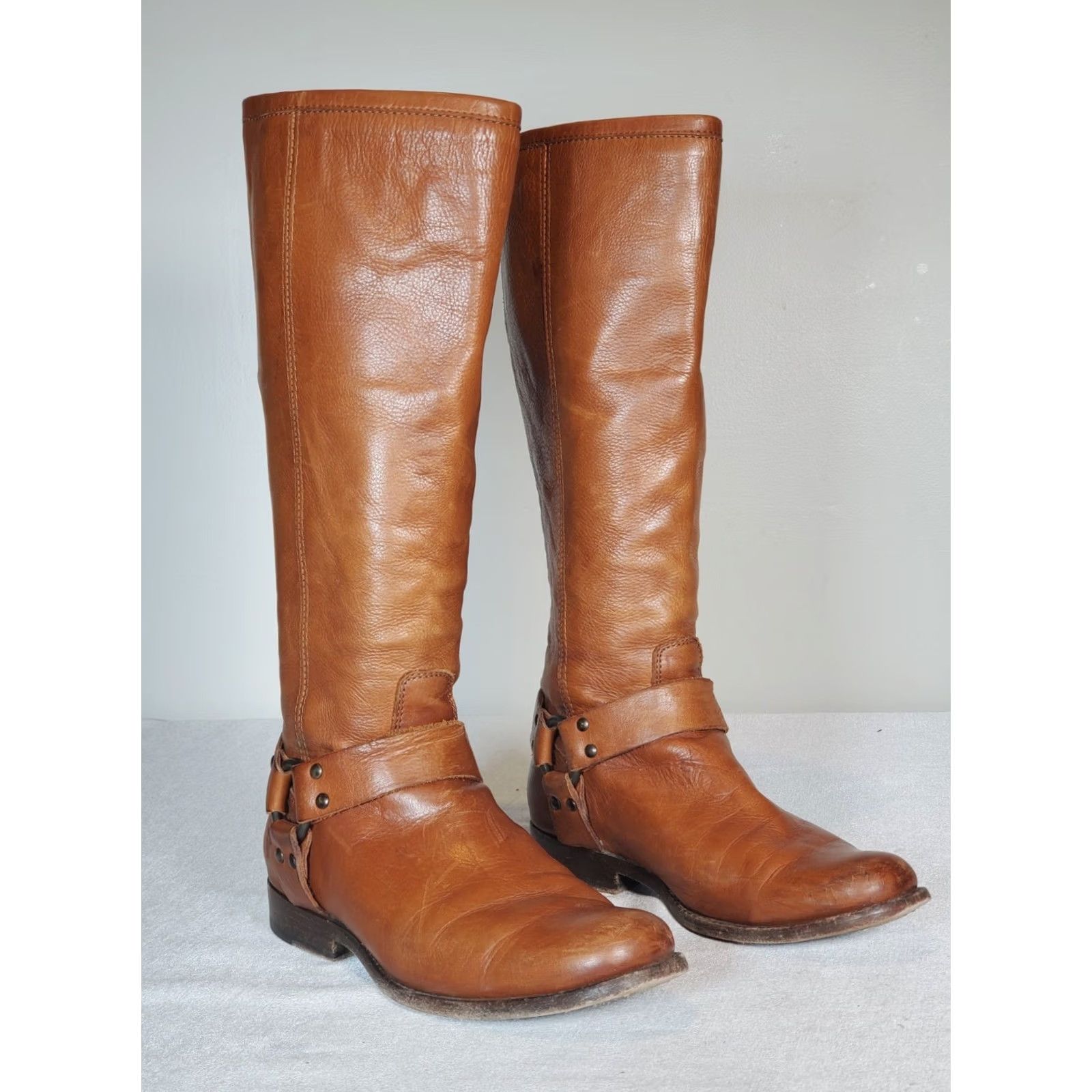 Frye FRYE Phillip Harness Tall Riding Boots Whiskey Brown Leather 76849 Women US 7 B Knee High Zip Leather Block Heel Boots Size US 7 / IT 37 - 2 Thumbnail