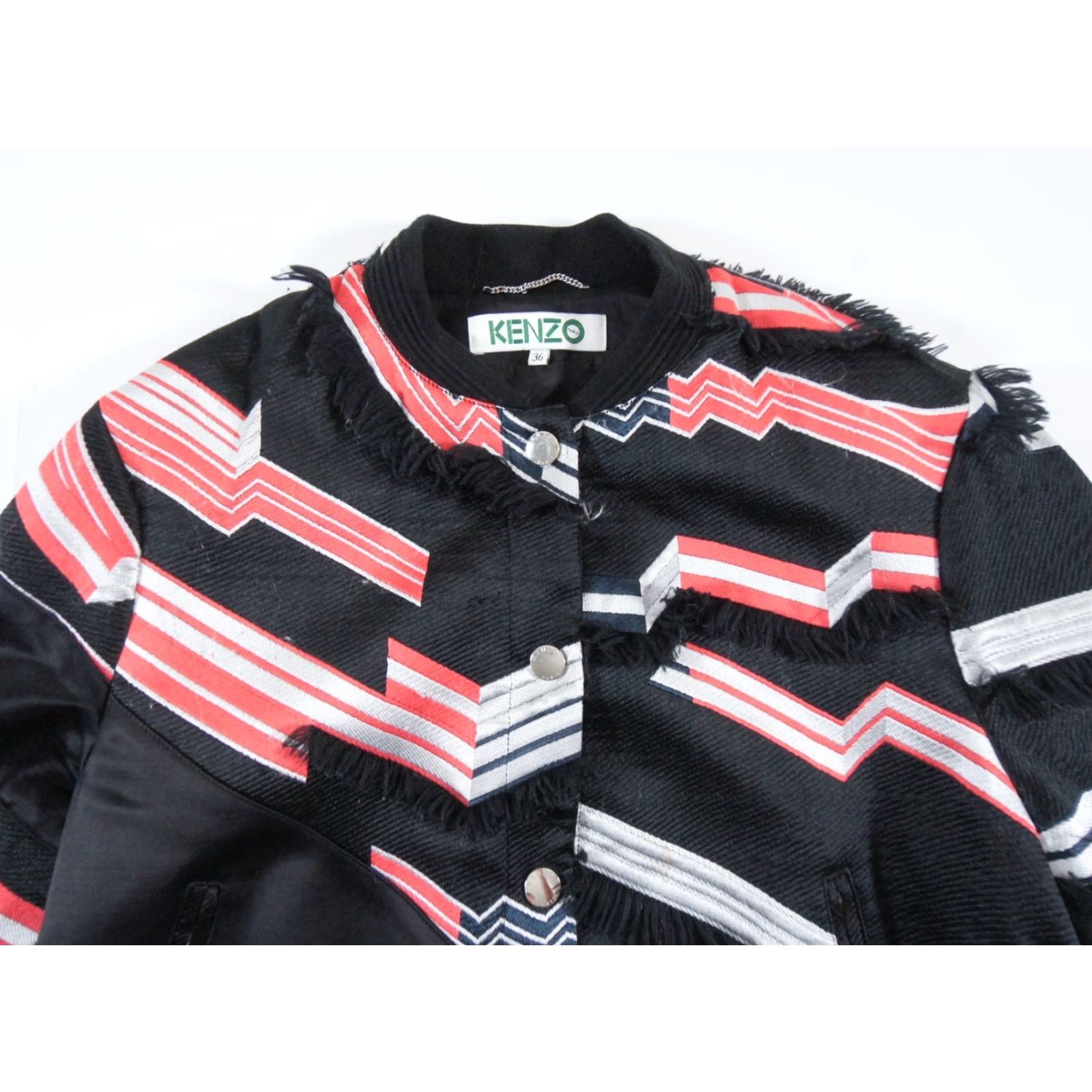 Kenzo KENZO Jacket Men Adult 36 Black Bomber Geometric Frayed Stand-Up Collar Button Closure Streetwear Casual Urban Size US XXS / EU 40 - 2 Thumbnail