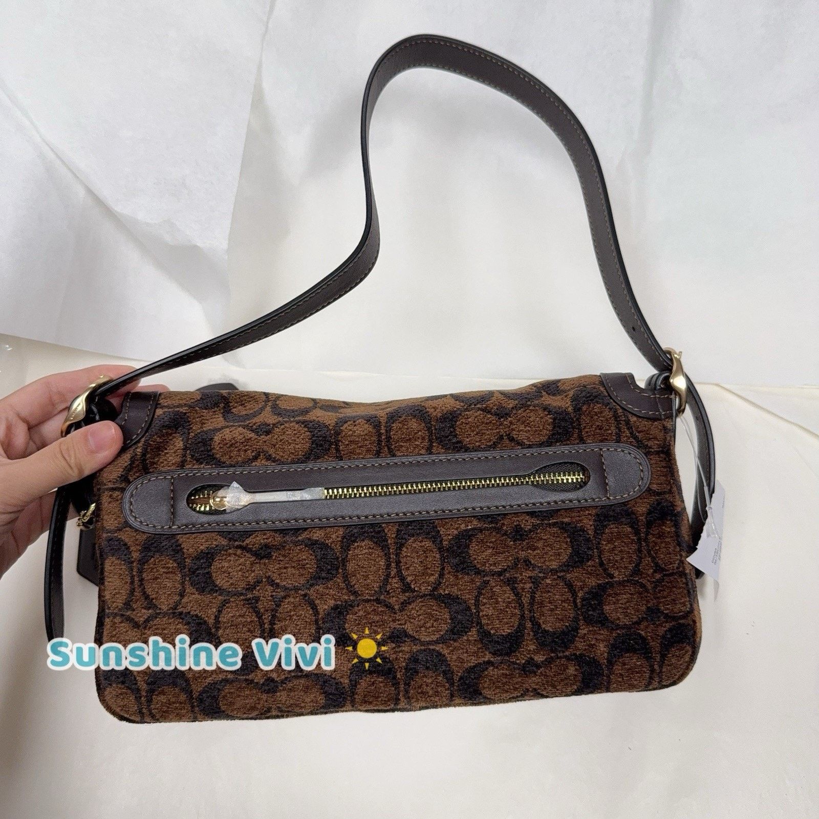 Coach NWT Coach Etta Small Flap Shoulder Bag Chenille CCV65 Gold Size ONE SIZE - 5 Thumbnail