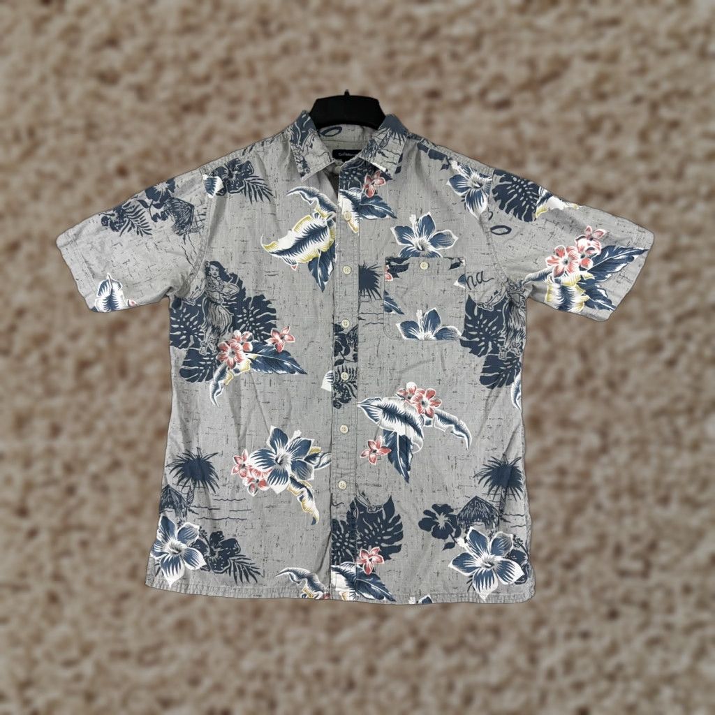 Croft & Barrow Croft & Barrow Shirt Mens M Gray Floral Hawaiian 100% Cotton Button-Up Resort Luau Aloha Casual Shirts Mens Modern Comfort Size US M / EU 48-50 / 2 - 1 Thumbnail