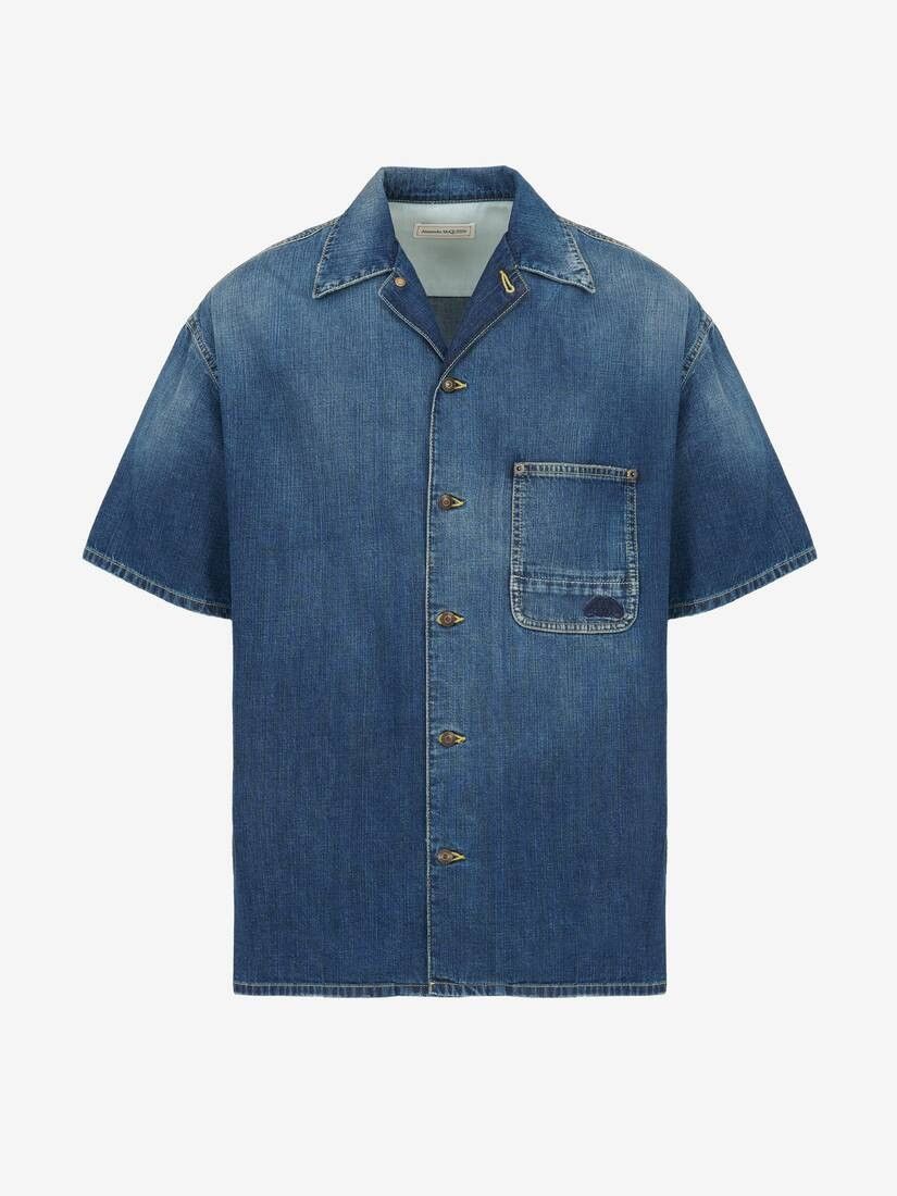 Alexander McQueen o1w1db10725 Hawaiian Denim Shirt in Washed Blue Size US M / EU 48-50 / 2 - 1 Thumbnail