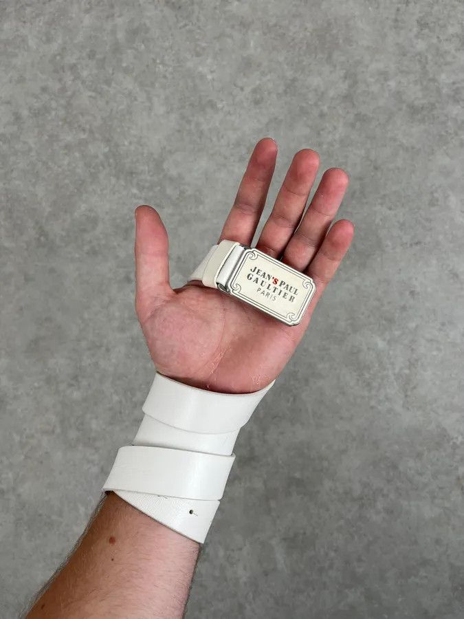 Jean Paul Gaultier 2000s Jean Paul Gaultier White Leather Logo Belt Size ONE SIZE - 2 Thumbnail