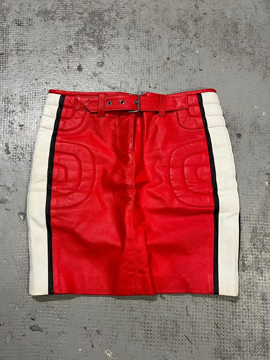 Moschino 2010s Moschino Couture Red Leather Contrast Stripe Skirt Size 27" / US 4 / IT 40 - 1 Thumbnail