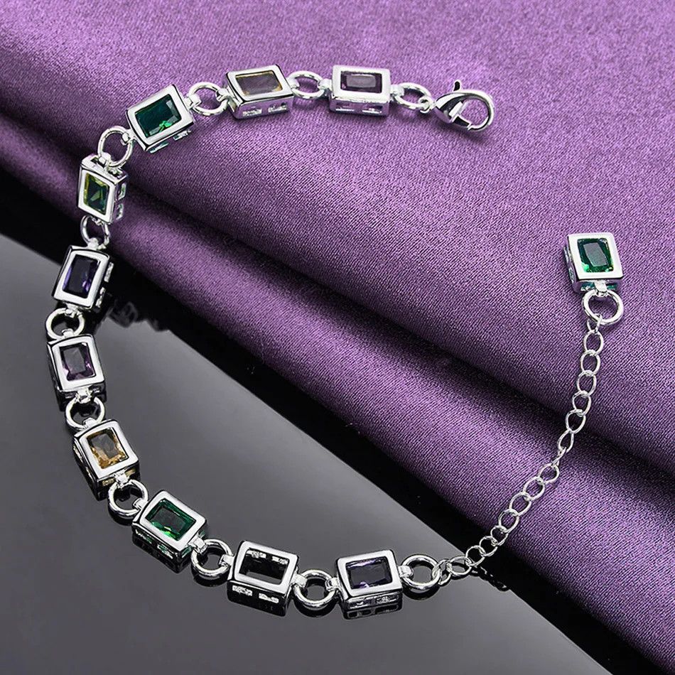 Jewelry Square Color Crystal Chain Bracelet Size ONE SIZE - 3 Thumbnail