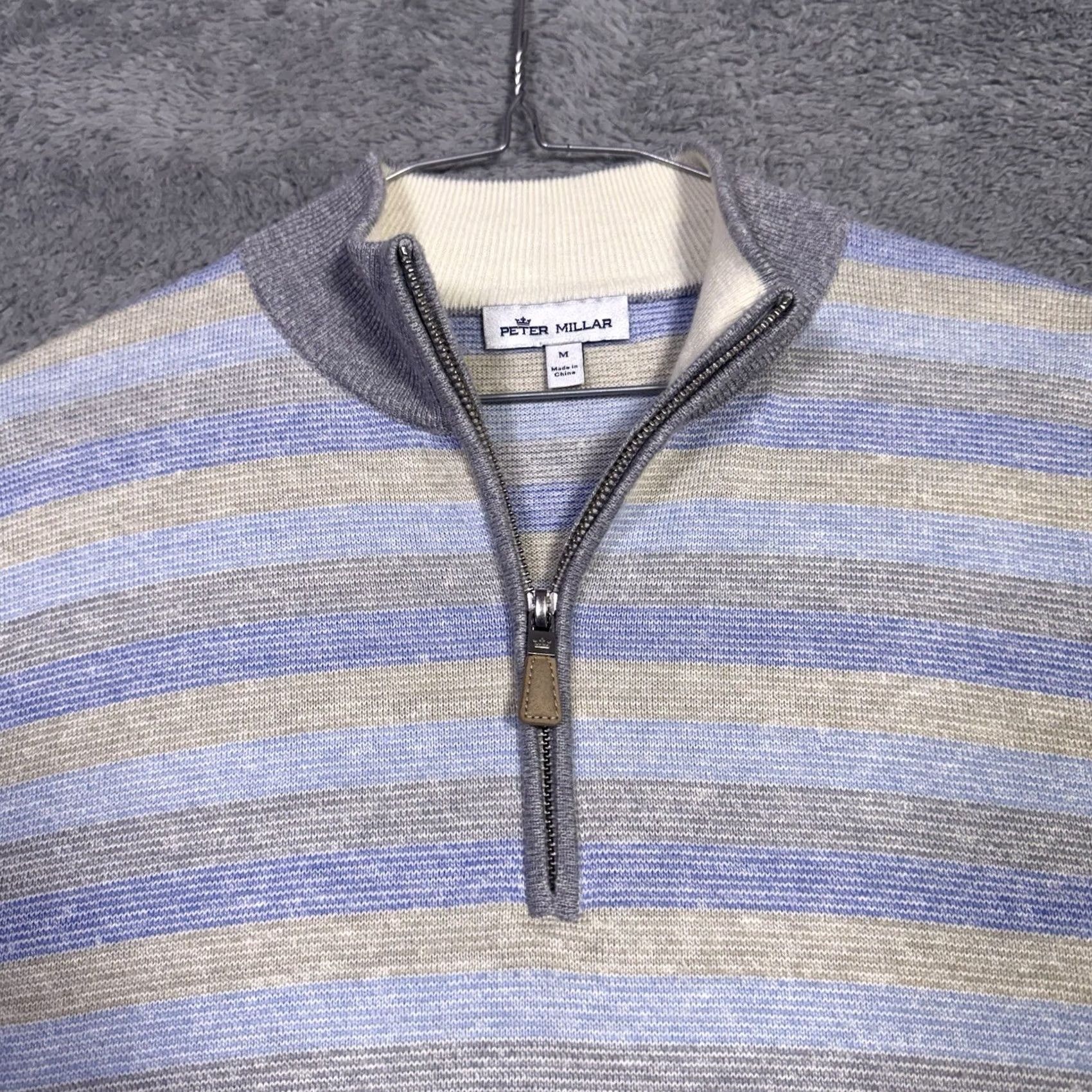 Peter Millar Peter Millar Sweater Mens M Crown Merino Wool Linen 1/4 Zip Pullover Jumper Slim Knit Navy Blue Striped Size US M / EU 48-50 / 2 - 4 Thumbnail
