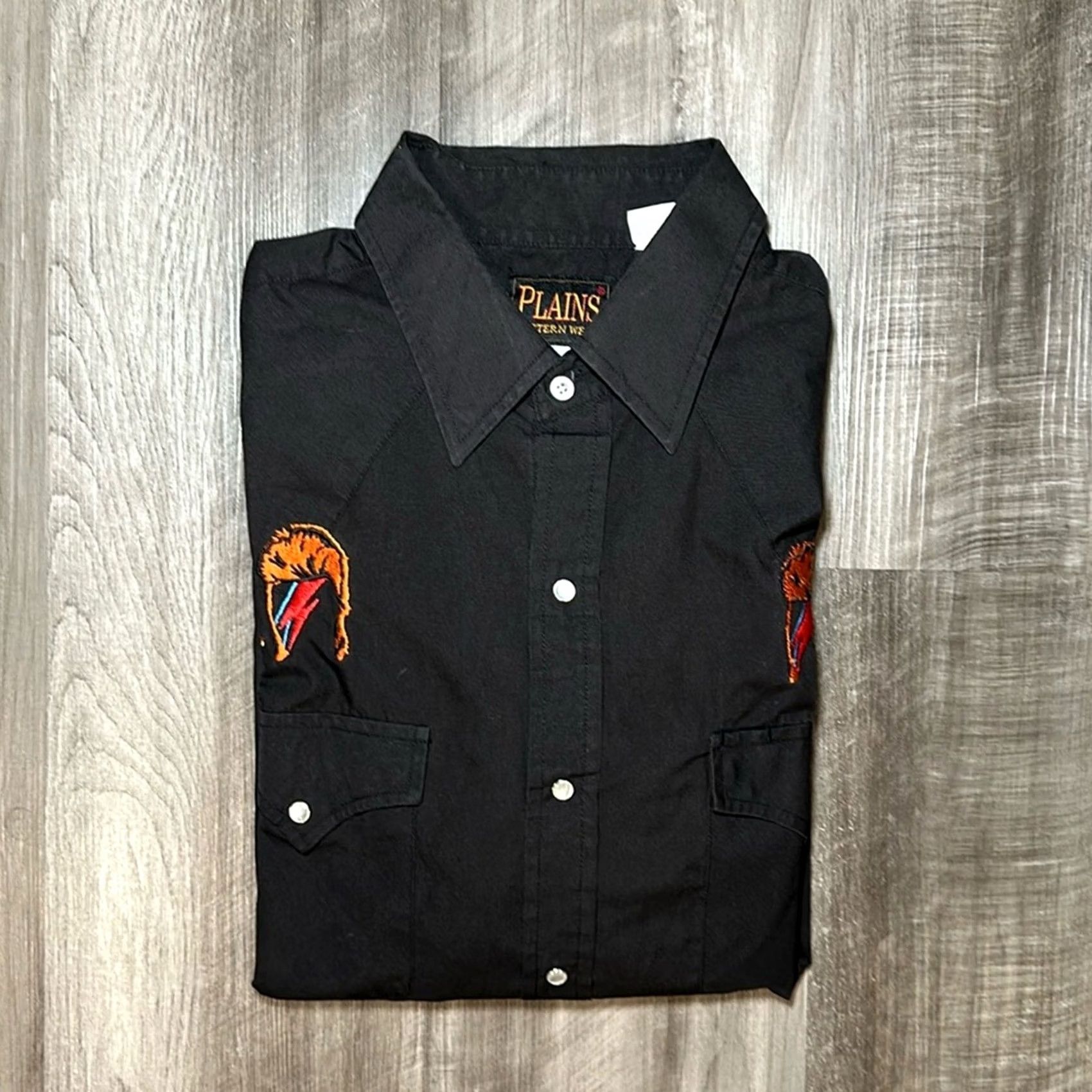 X-LARGE Plains Western Wear Long Sleeve Pearl Snap Button Black Large Mens L Shirt Size US L / EU 52-54 / 3 - 2 Thumbnail