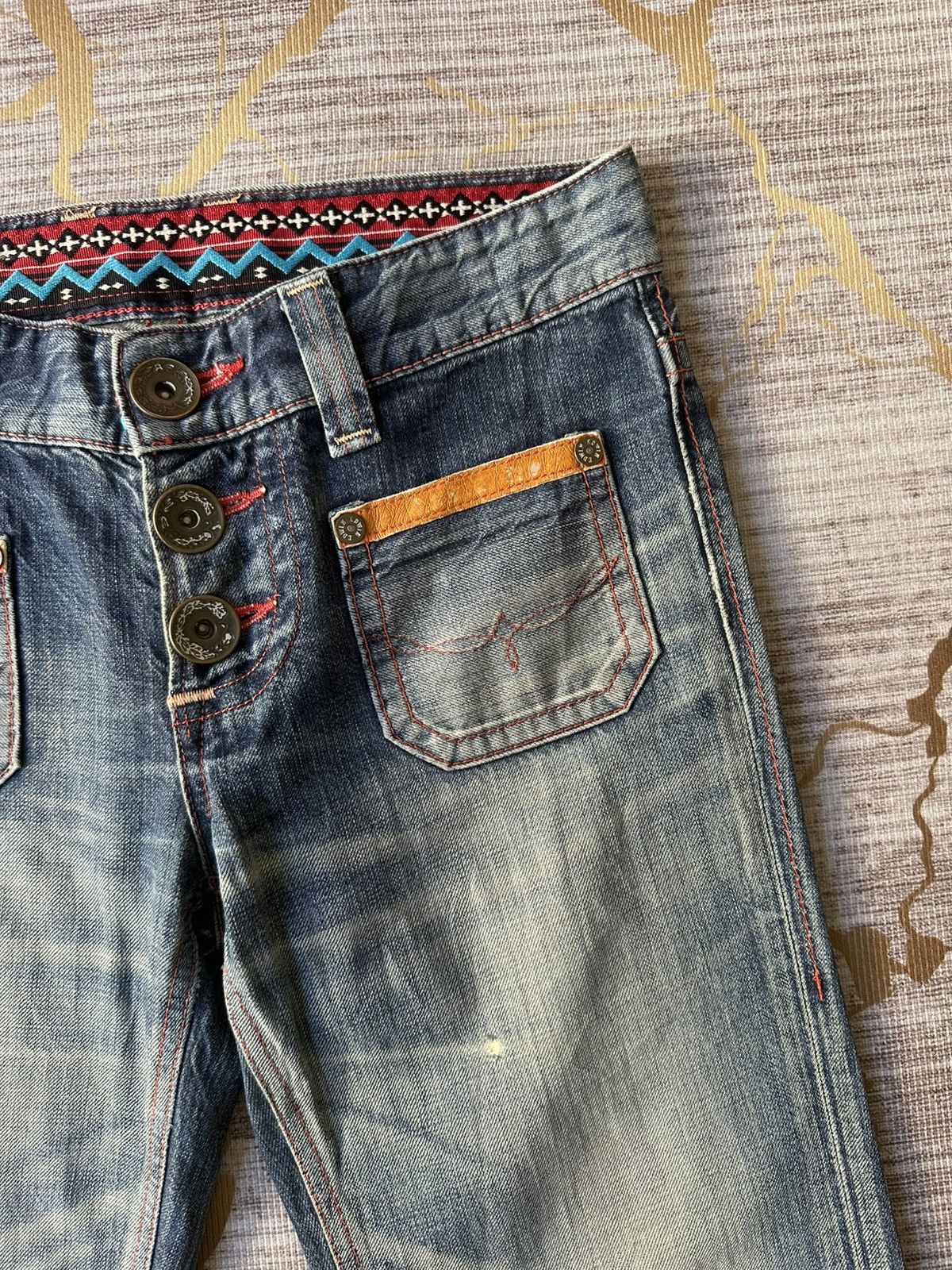 Edwin FLARE Edwin Blue Trip Fatigue Design Distressed Denim Size US 29 - 12 Thumbnail