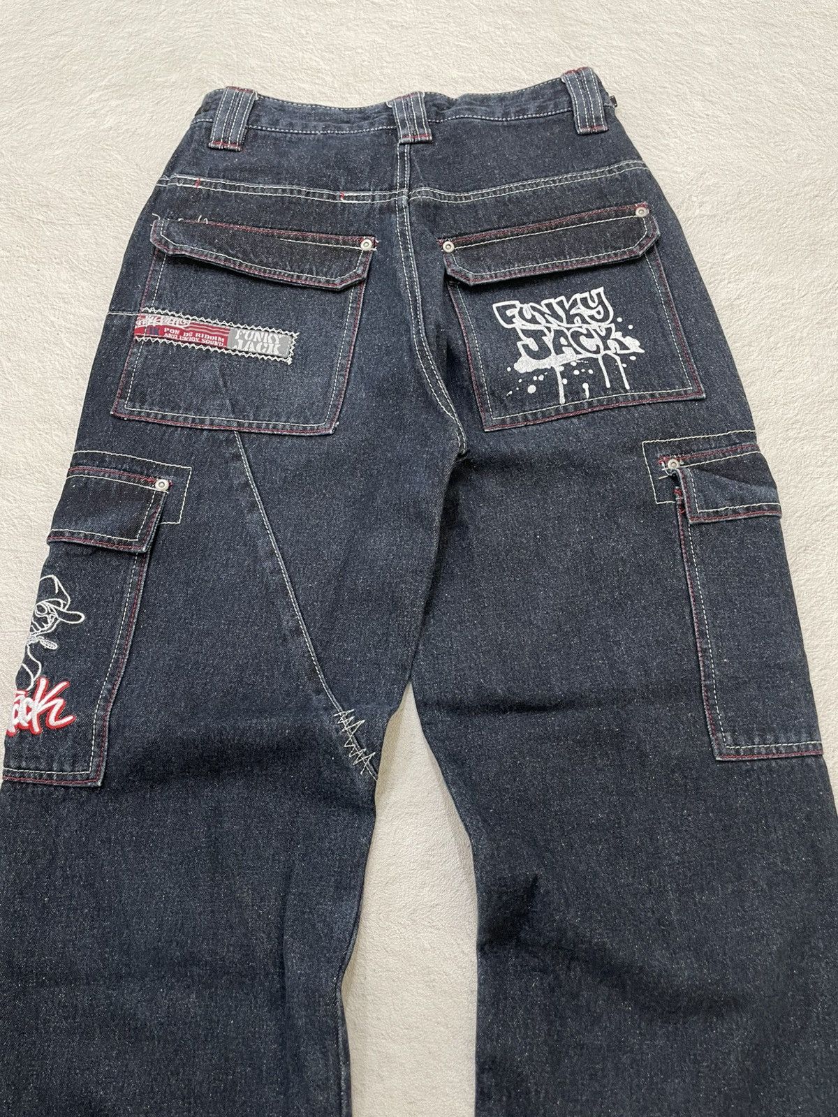 Japanese Brand 00s Funky Raw Denim Japanese Street Embroudered Cargo Jeans Size US 28 / EU 44 - 7 Thumbnail