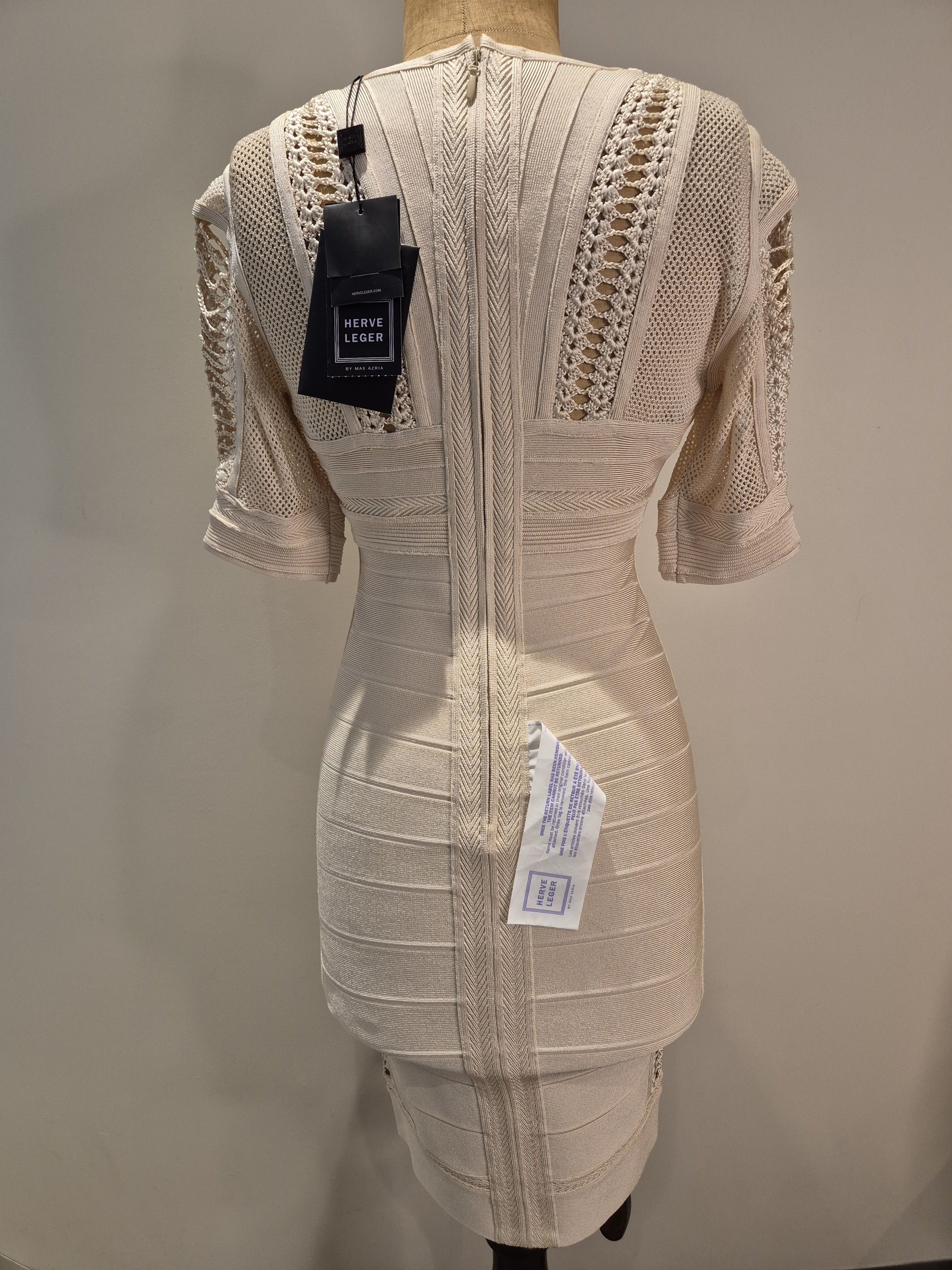 Herve Leger Cream Pointelle Bodycon Bandage Dress Size S / US 4 / IT 40 - 2 Thumbnail