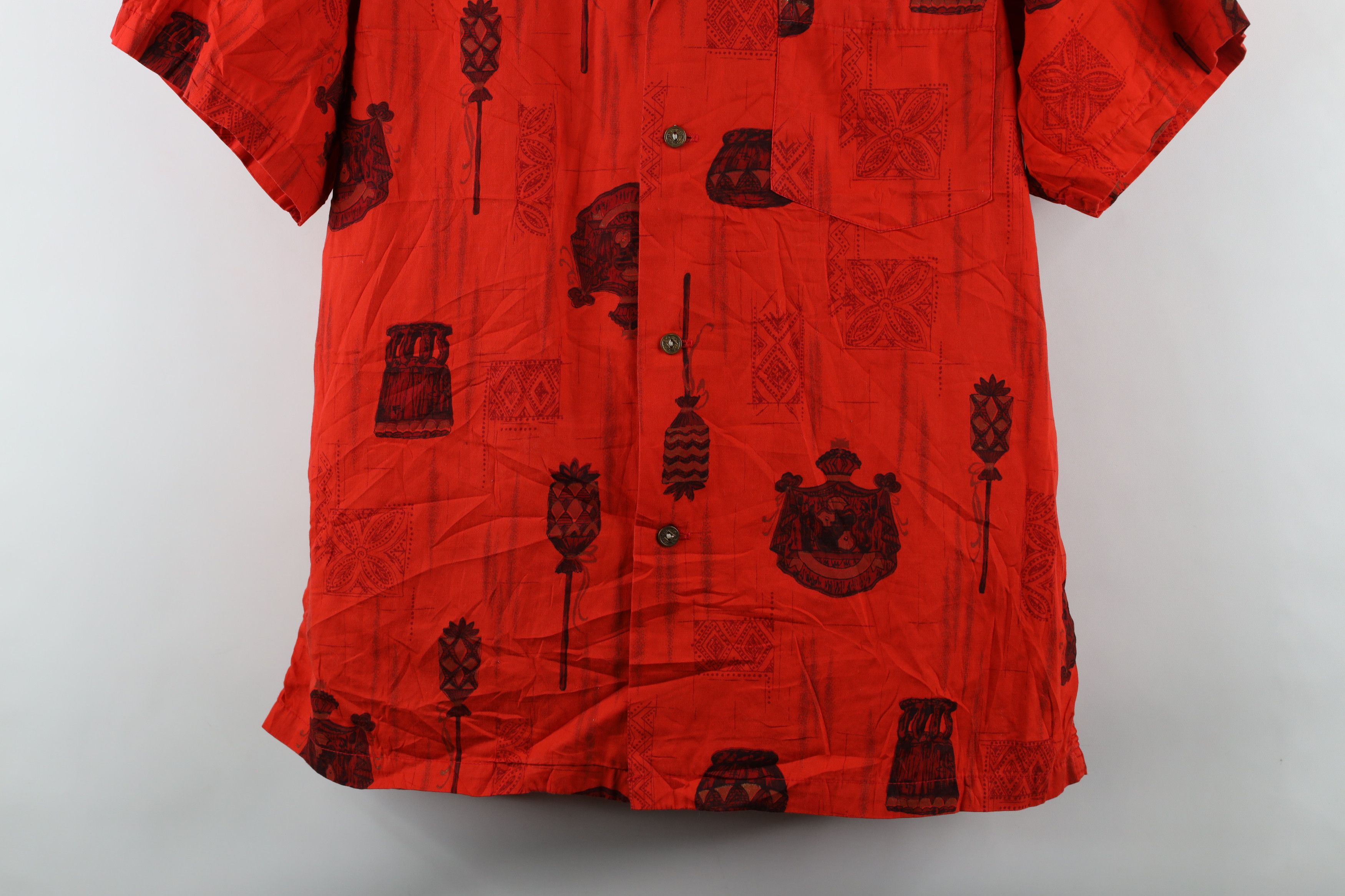 Vintage 50s 60s Flower Geometric Hawaiian Button Shirt USA