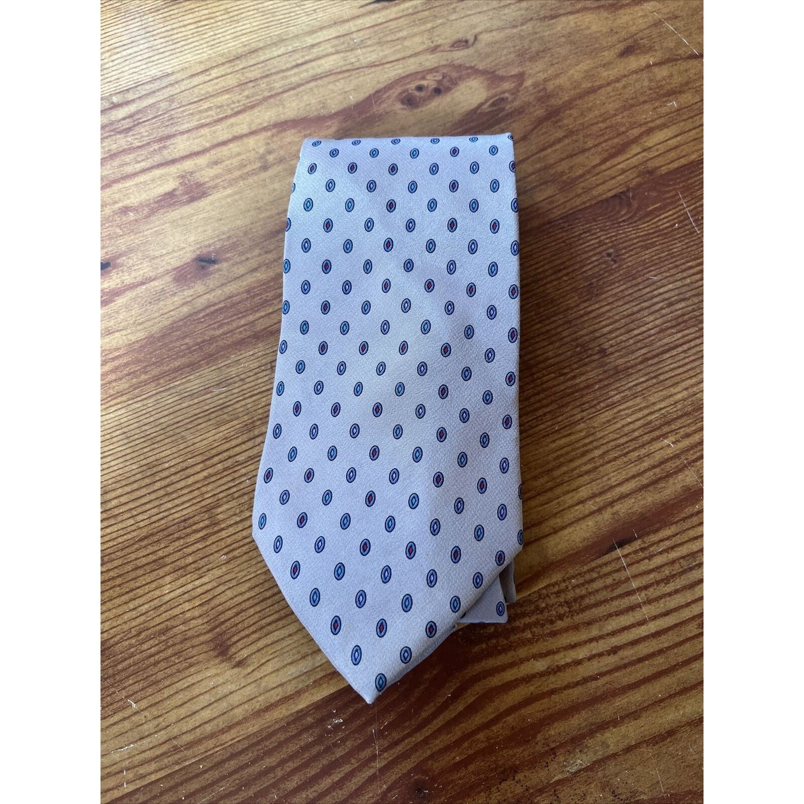 The Unbranded Brand Unbranded men’s beige blue GEOMETRIC SILK NECKTIE TIE italy Size ONE SIZE - 4 Thumbnail