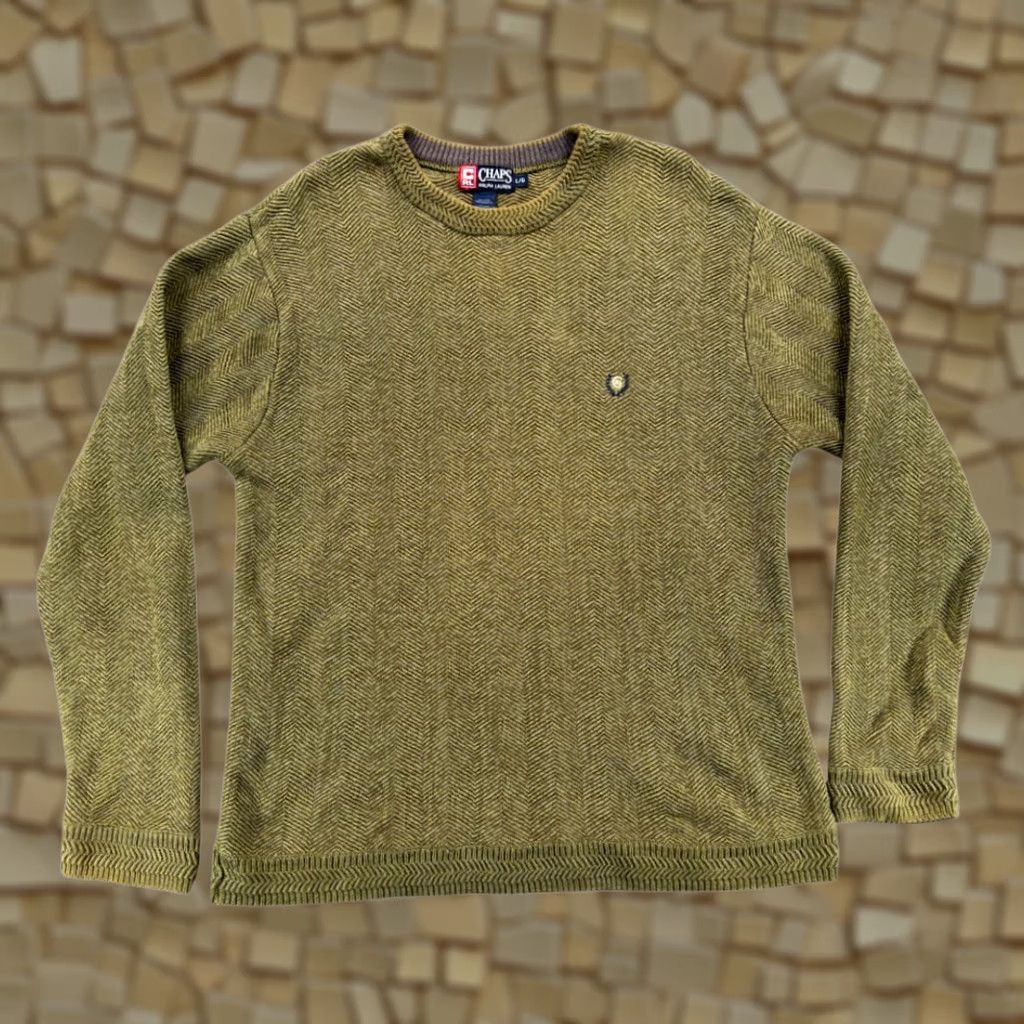 Ralph Lauren VINTAGE Chaps by Ralph Lauren SweatER Green Cotton Herringbone Knit Crew Neck Pullover Large Adult Mens Size US L / EU 52-54 / 3 - 1 Thumbnail