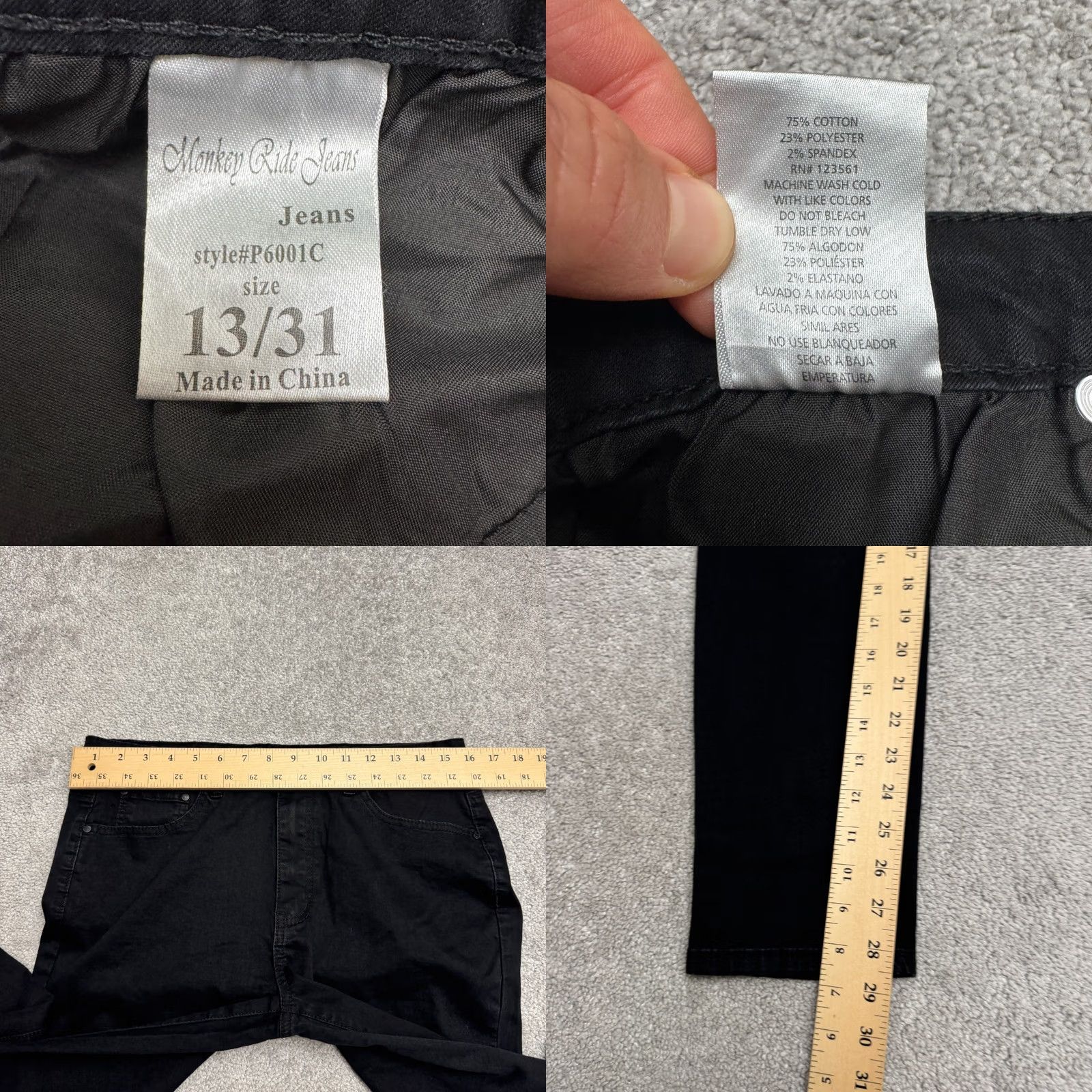 Denime Monkey Ride Jeans Original Vintage Straight Leg Jeans Womens Black 13/31 Denim Stretch Size 24" / US 00 / IT 34 - 8 Thumbnail