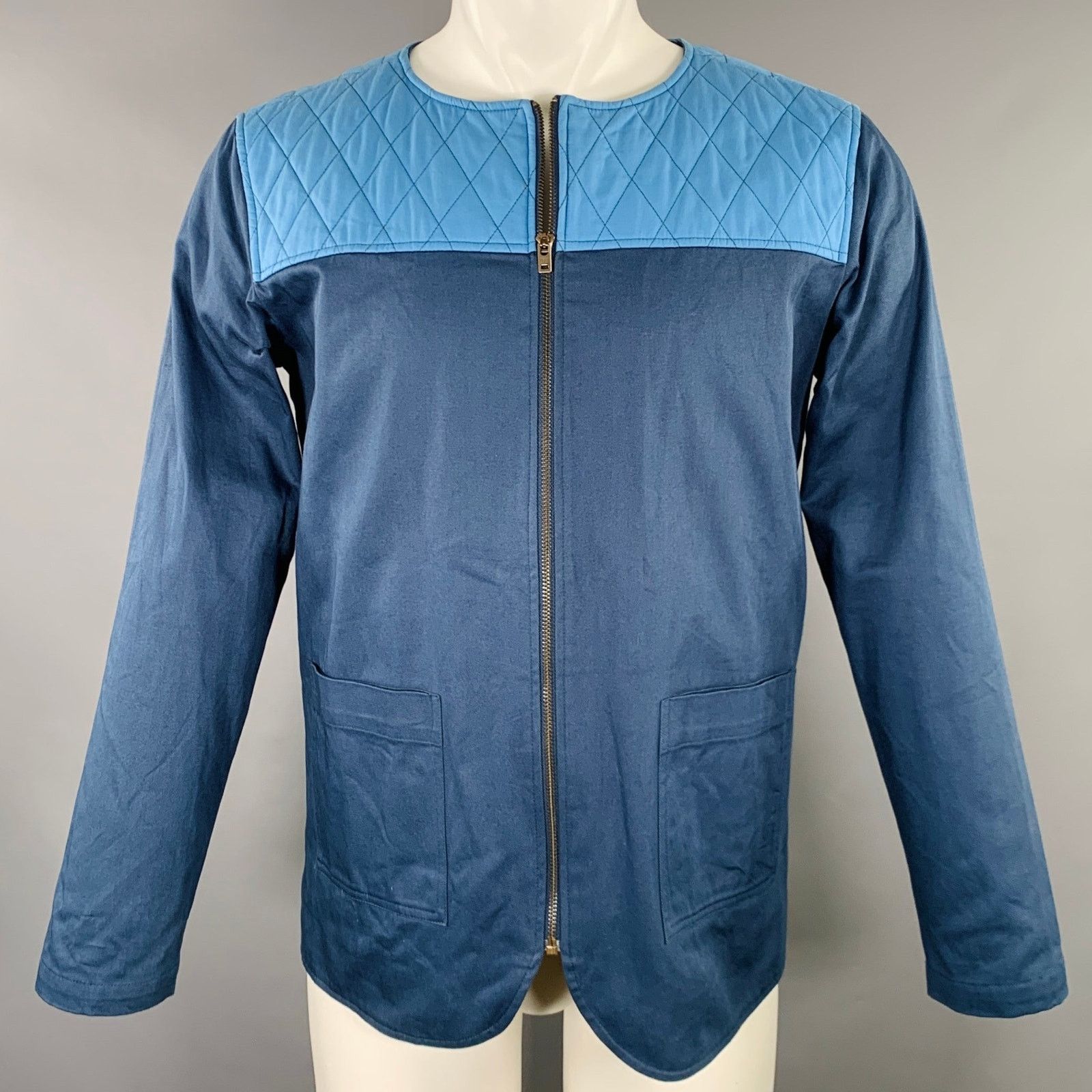 Other M Navy Blue Two Toned Organic Cotton Collarless Jacket Size US M / EU 48-50 / 2 - 1 Thumbnail