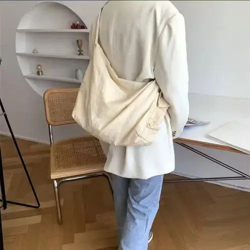 Vintage Punk Grunge Large Bucket Shoulder Crossbody Bag in White, Men's