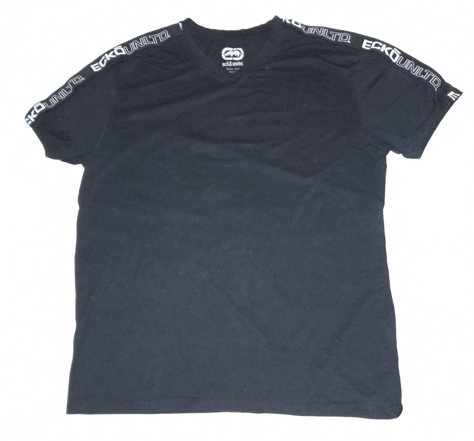 Ecko Unltd. Ecko Unltd. Black V-Neck T-Shirt with Logo Tape on Sleeves Size US L / EU 52-54 / 3 - 1 Thumbnail