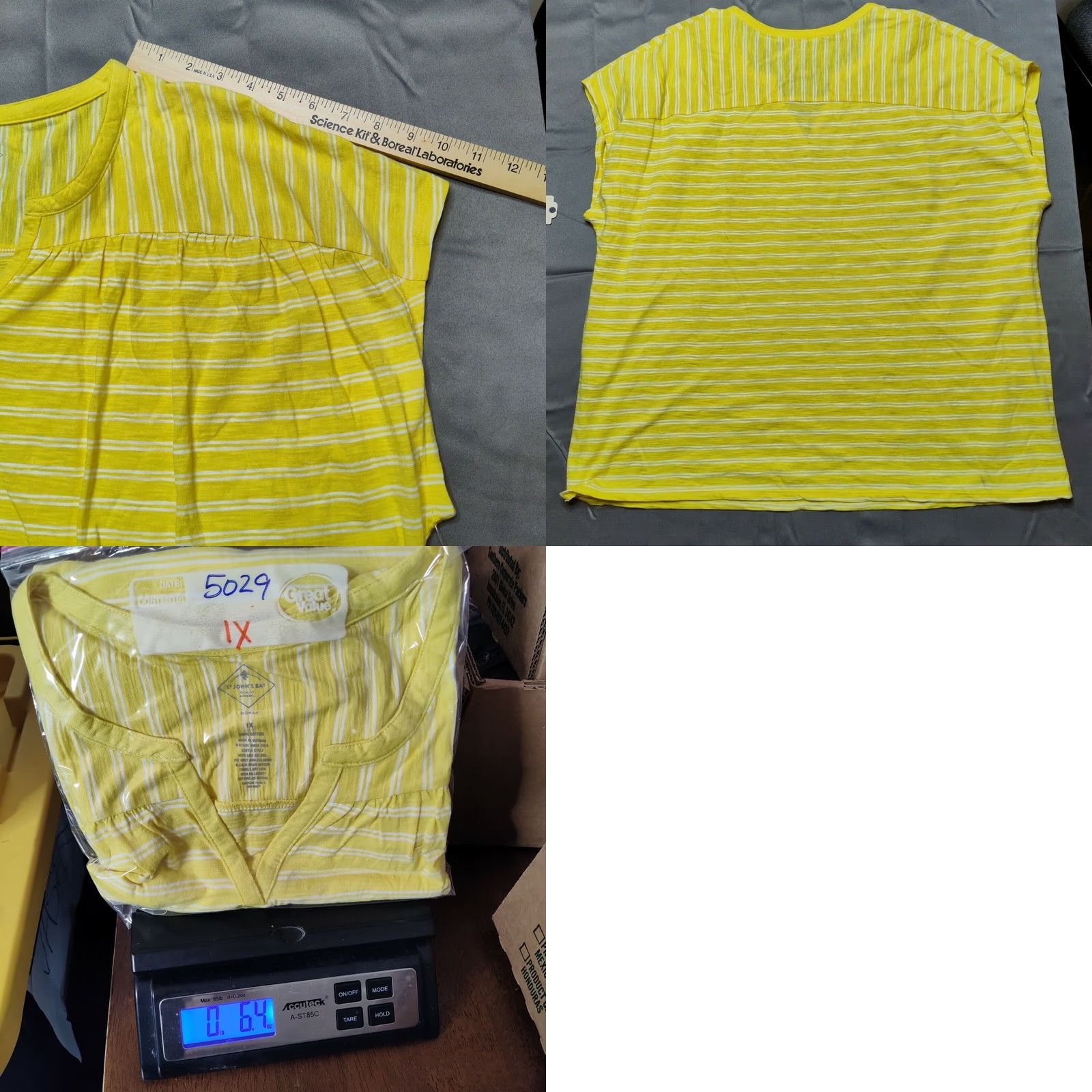 Vintage St. John's Bay Women Plus 1X Yellow Stripe Cap Sleeve V-Neck Pullover Shirt NEW Size XL / US 12-14 / IT 48-50 - 8 Thumbnail