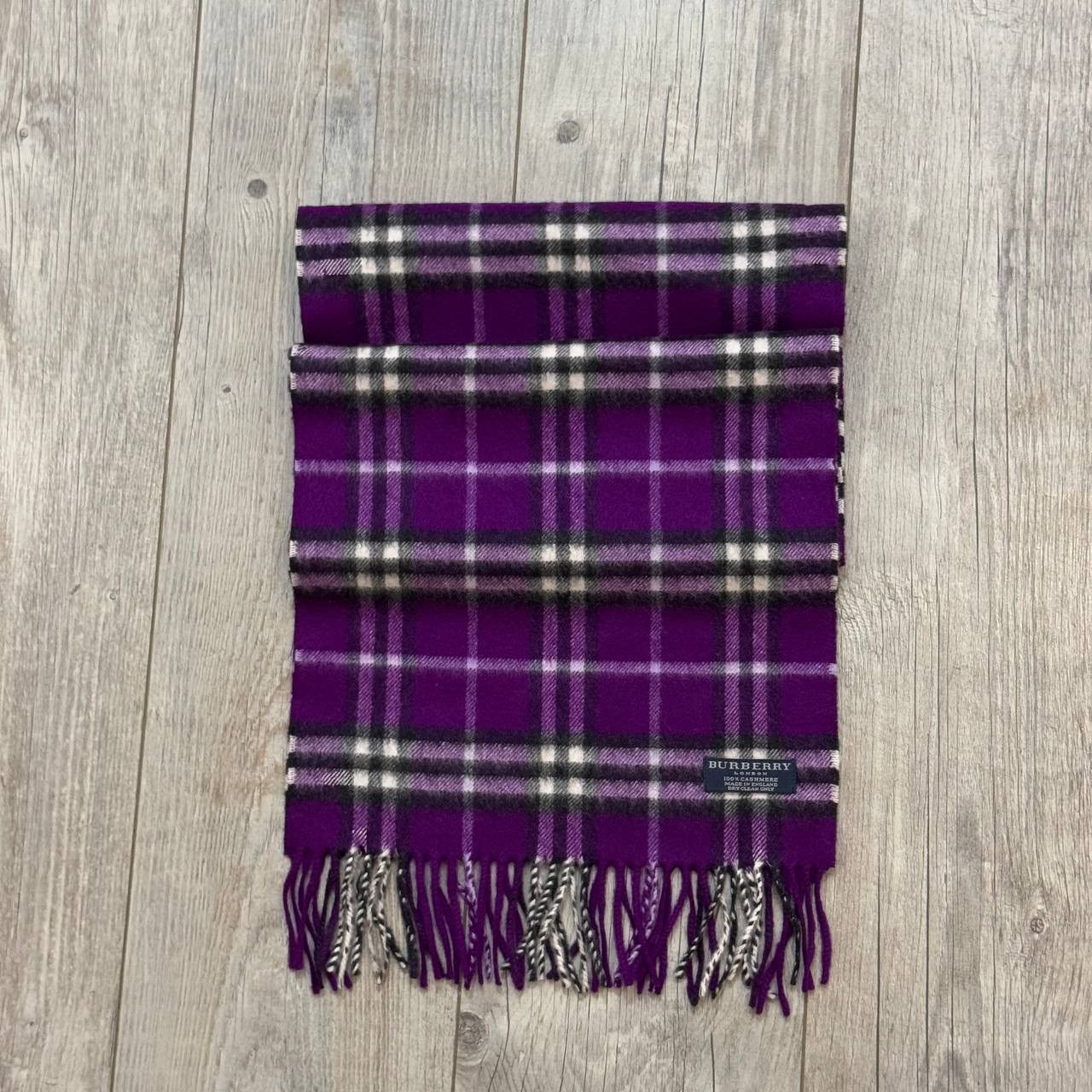 Burberry × Vintage Vintage Burberry Nova Check Purple 100% Cashmere Scarf Size ONE SIZE - 1 Thumbnail