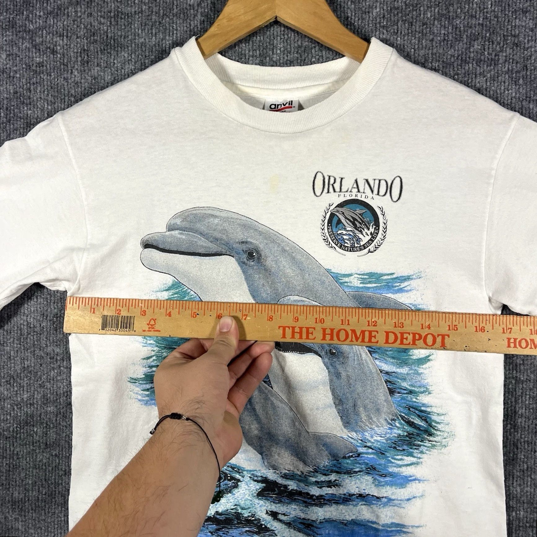 Anvil VINTAGE Orlando Florida Dolphin Souvenir Graphic T-Shirt Small Animal Nature Mens Shirt S White Navy 90s Embroidered Size US S / EU 44-46 / 1 - 5 Thumbnail