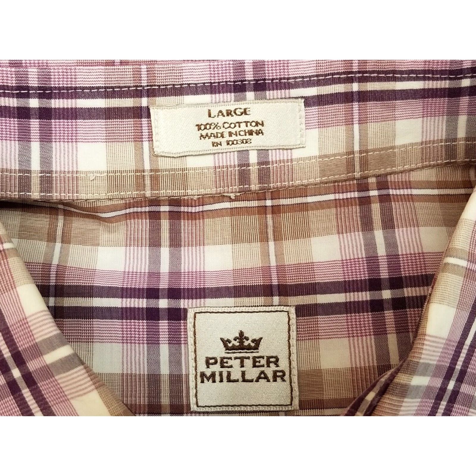 Peter Millar Peter Millar Shirt Men Large Purple Brown Plaid Button Down Casual Dress Cotton Size US L / EU 52-54 / 3 - 5 Thumbnail