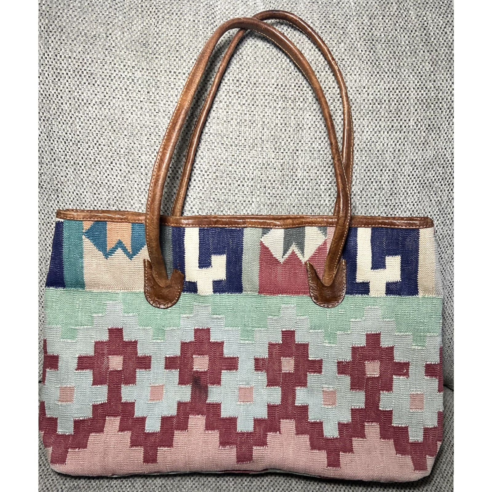 Vintage VINTAGE Cute Woven Aztec Kilim Leather Trim Bag Shoulder Purse Size ONE SIZE - 3 Thumbnail