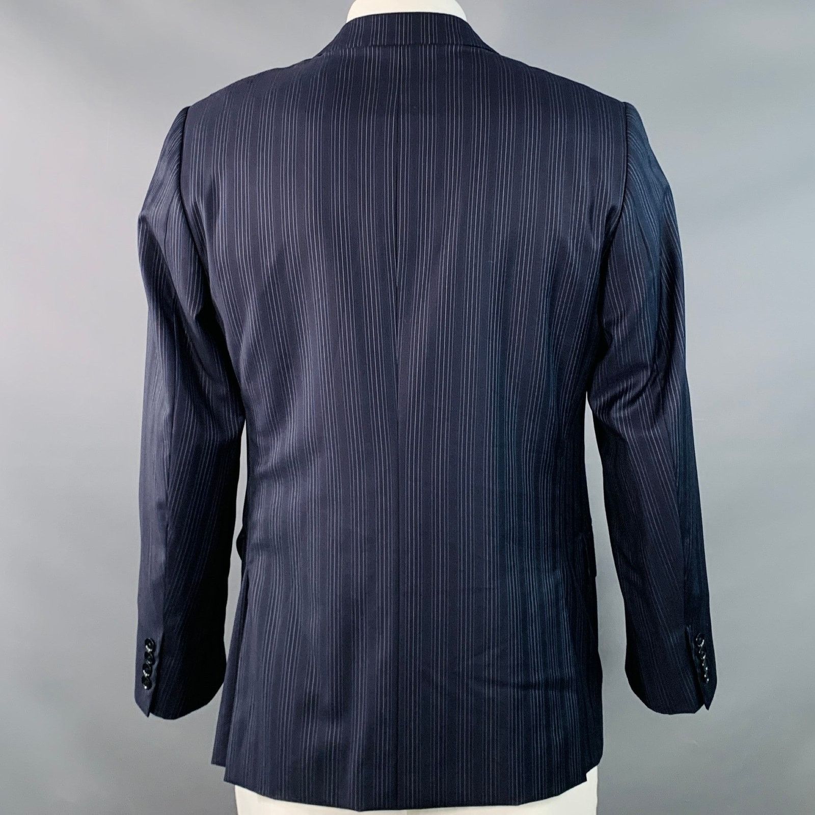 Isaia ISAIA Regular Navy Blue White Stripe Wool Twill Sport Coat Size 42R - 4 Thumbnail