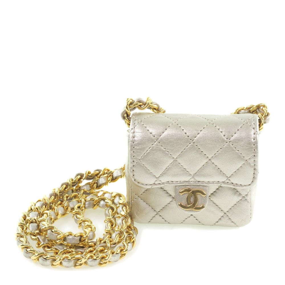 Chanel Chanel Chain Pochette Matelasse Calf Shoulder Bag Leather Shoulder Bag in Silver, Women's
