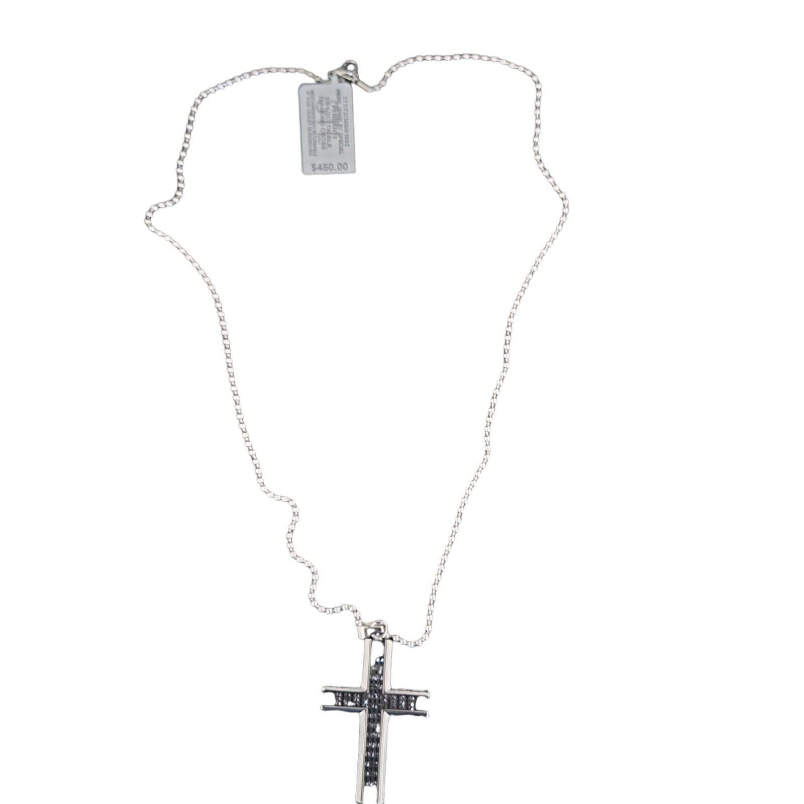 Macys Mens Diamond Cross Pendant Necklace. Black 24 inch Size ONE SIZE - 4 Thumbnail