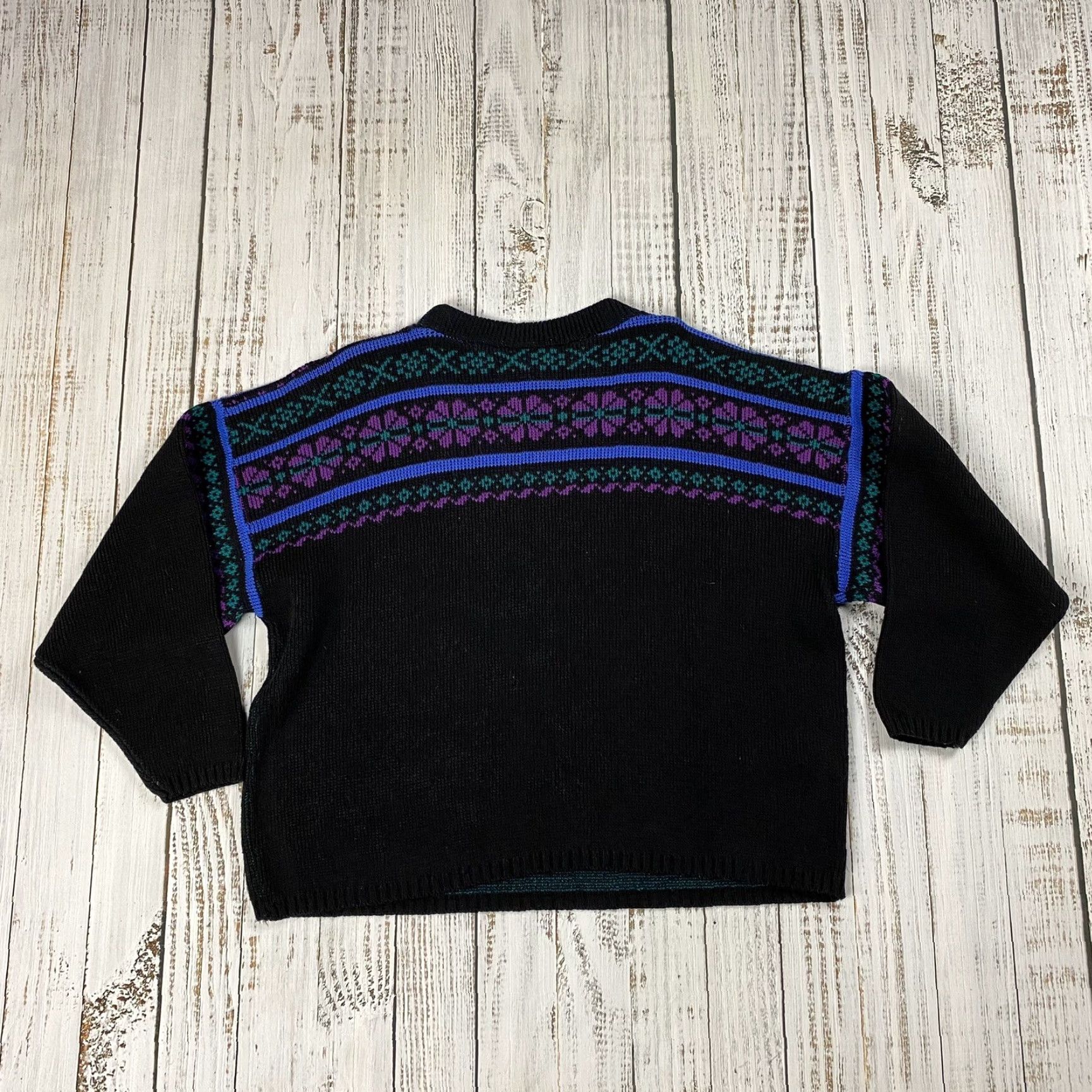 Etro VINTAGE LA ROUGE Cropped Sweater Womens Large Black Acrylic 80s Floral Crew Neck Size L / US 10 / IT 46 - 6 Thumbnail