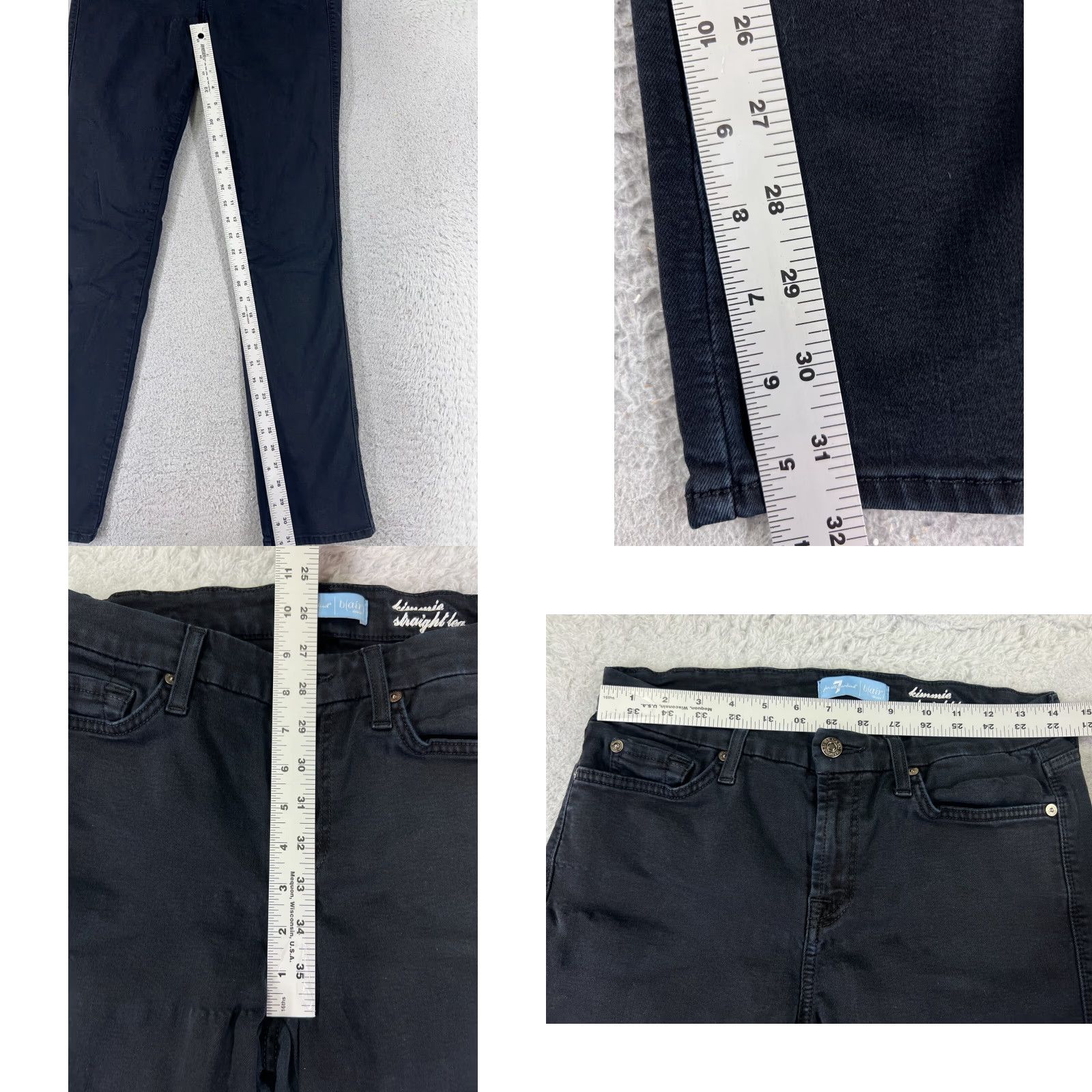 7 For All Mankind 7 For All Mankind Jeans Womens 29 Black Denim Straight Leg 28x32 Mid Rise Regular Fit 5-Pocket Size 29" - 8 Thumbnail