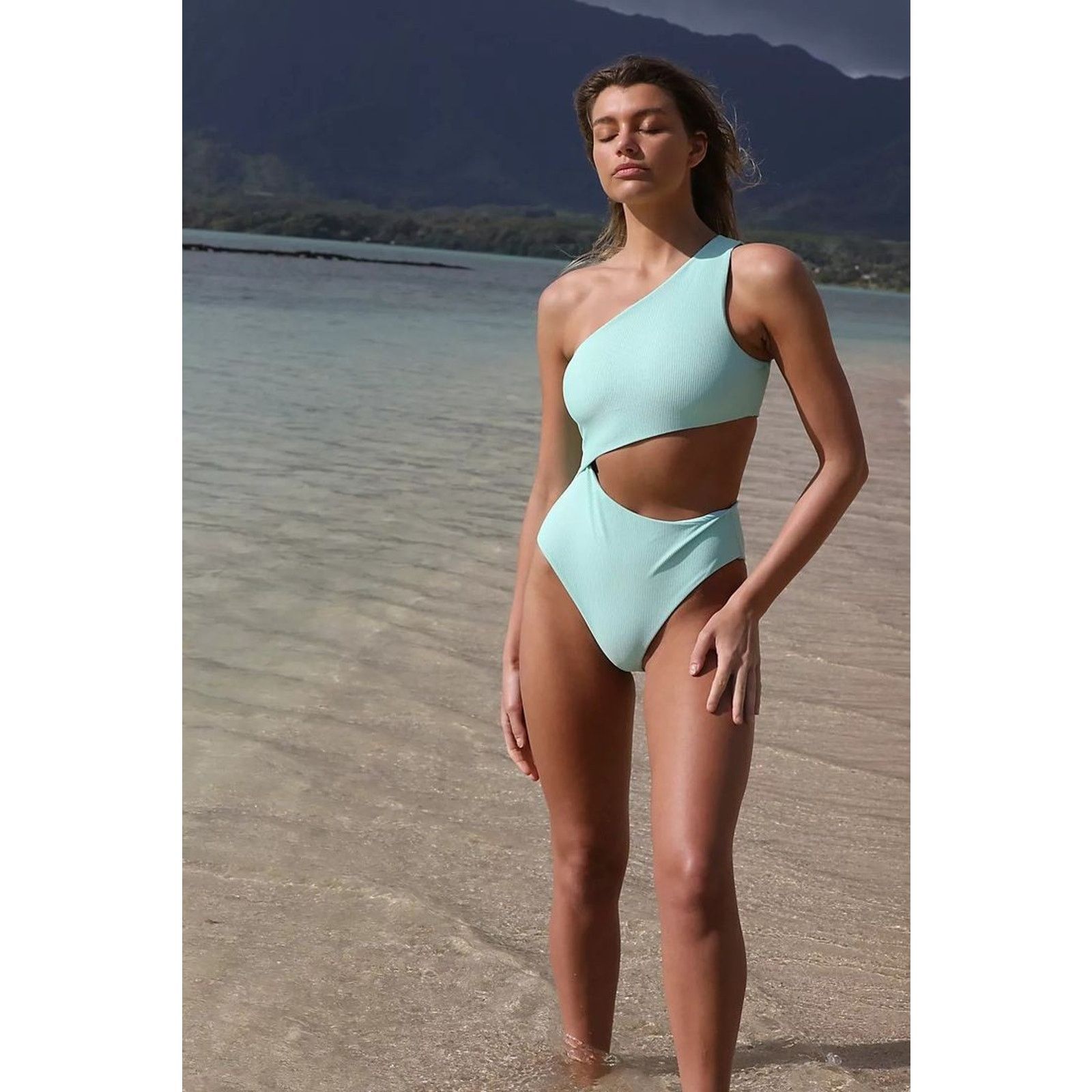 Beach Riot × Free People New Celine Ribbed One-Piece Swimsuit $148 X-SMALL Blue Size XS / US 0-2 / IT 36-38 - 1 Thumbnail