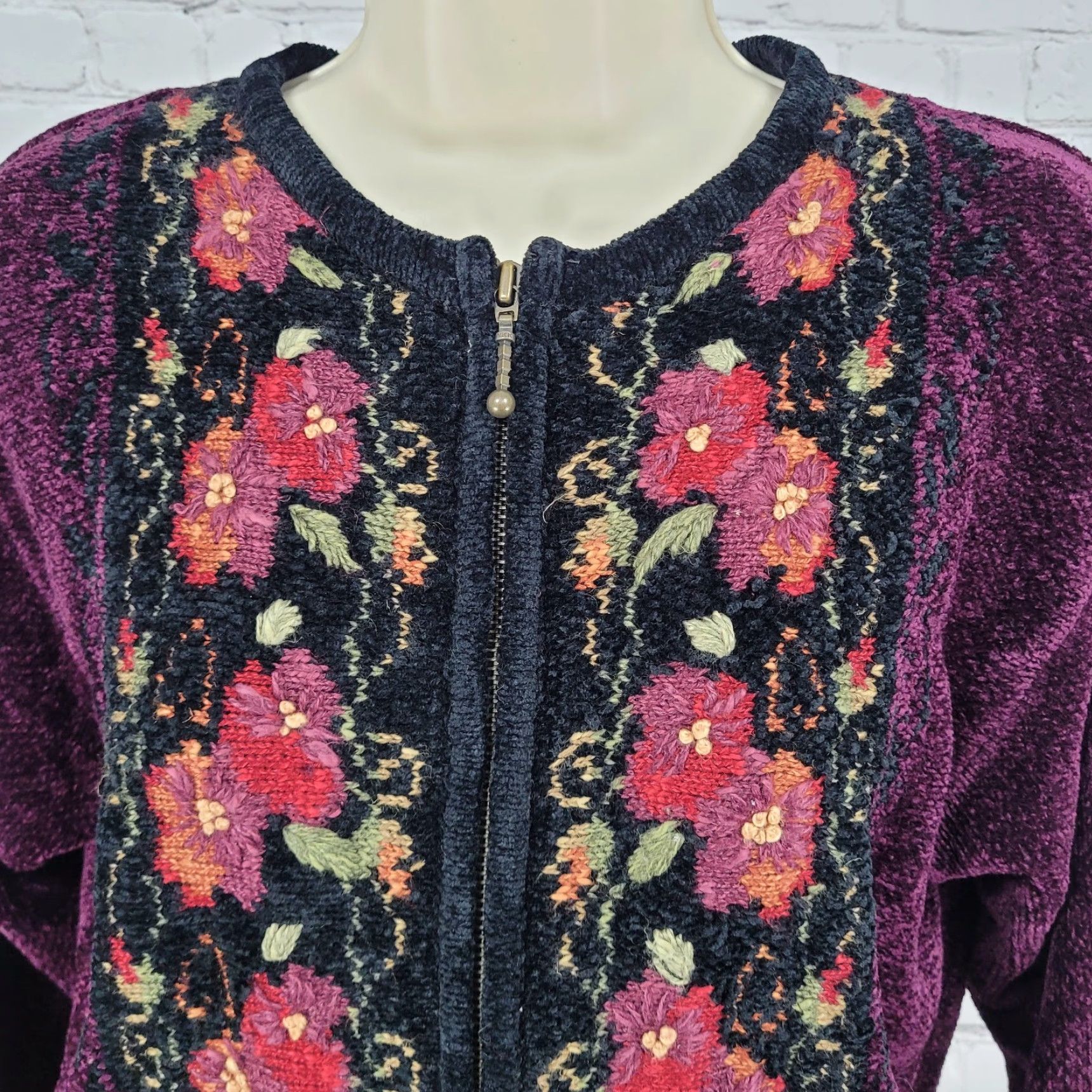 Coldwater Creek Coldwater Creek Purple Velvet Floral Embroidered Full Zip Jacket Small S Size S / US 4 / IT 40 - 6 Thumbnail